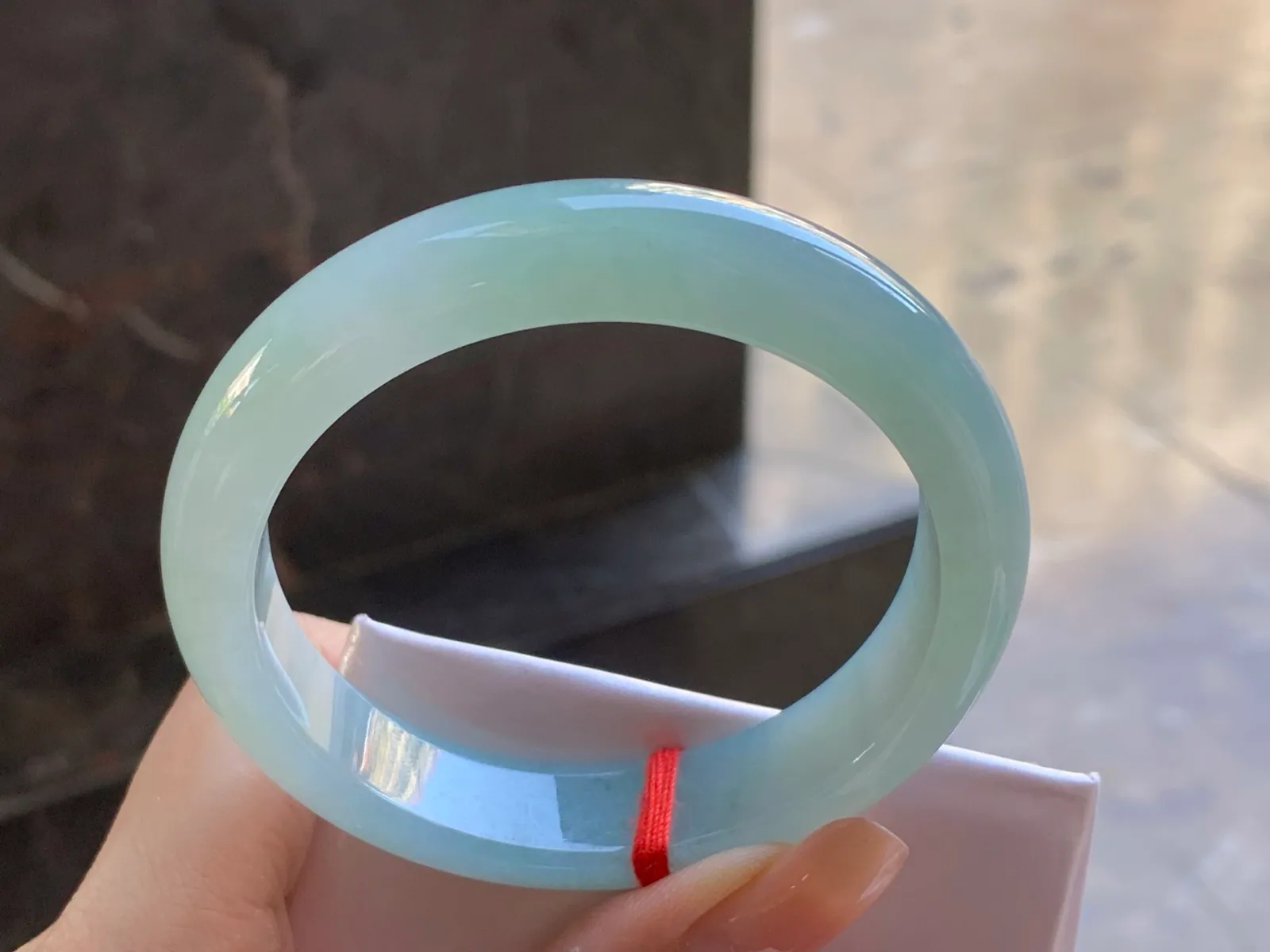 Type A Jadeite Flat Bangle, Glutinous Pale Blue-Green, 57mm (7)