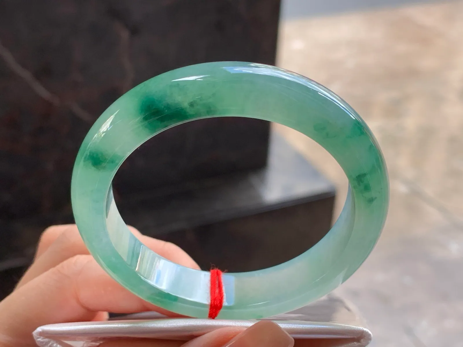 Type A Jadeite Bangle, Icy, Green Floating Flowers, 54mm (4)