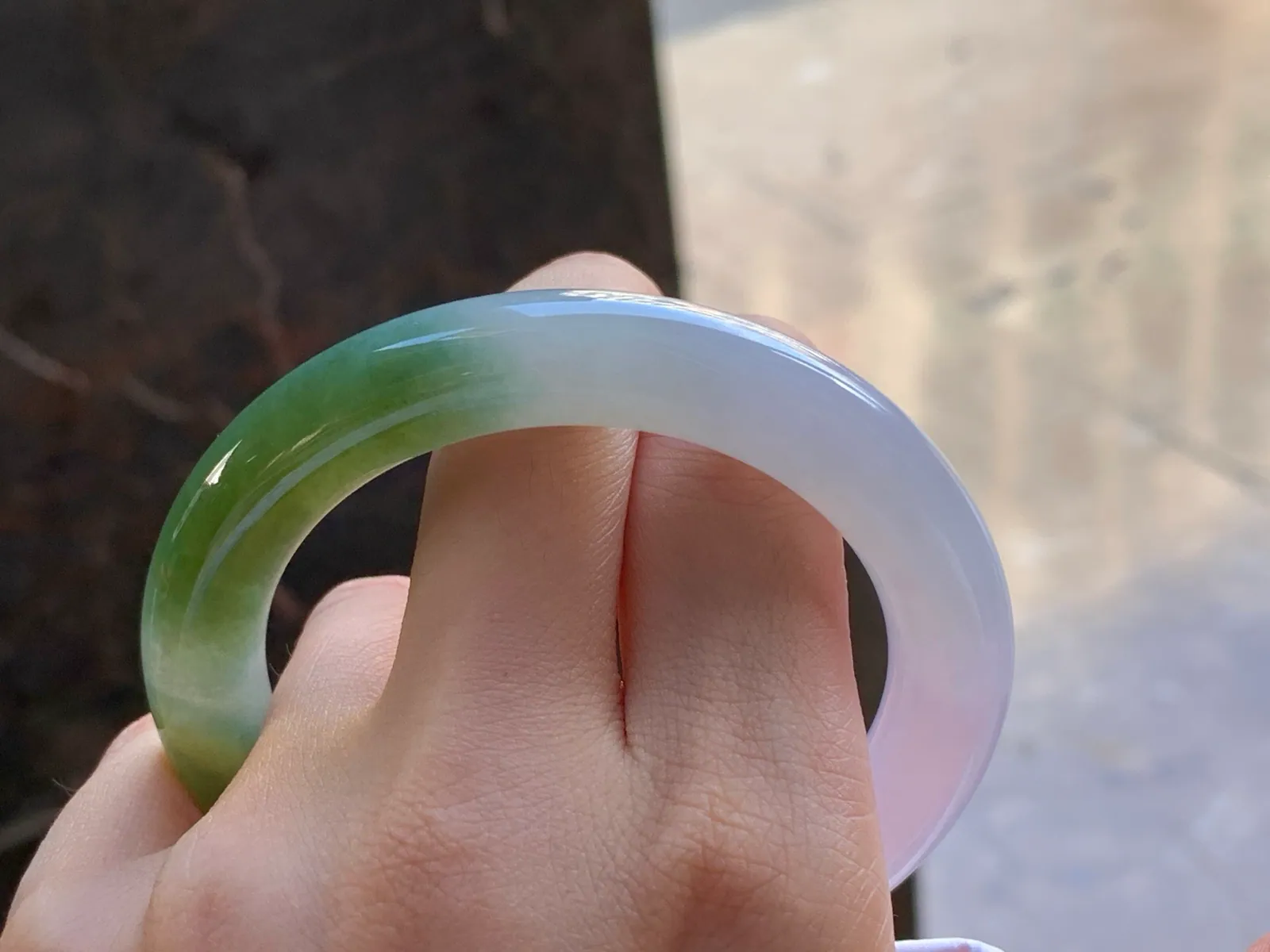 Natural Type A Jadeite Round Bangle, White and Green, 56mm (9)