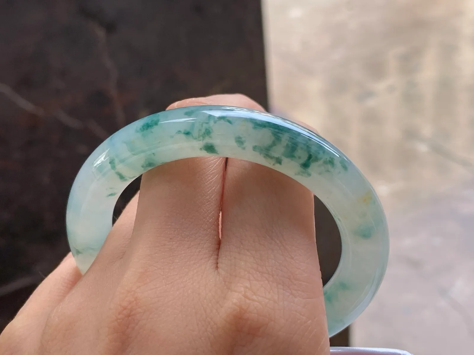 Type A Jadeite Round Bangle, Floating Flower, 53mm (9)