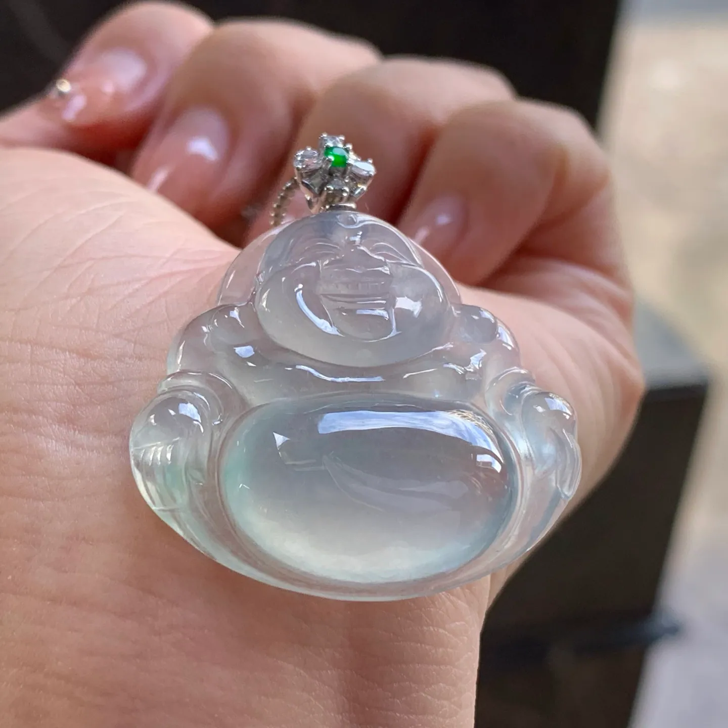 Type A Jadeite Buddha Pendant, Icy Clear, Gold Bail, 35mm (3)