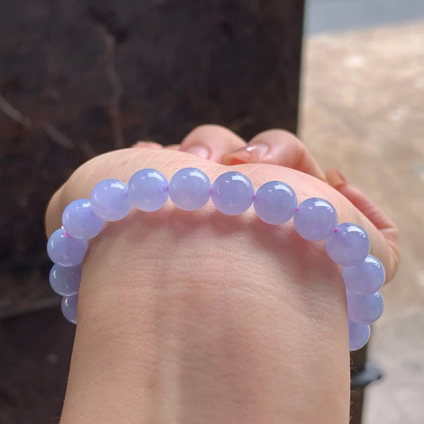 Type A Jadeite Bead Bracelet, Icy-Glutinous Lavender, 8.3mm (7)