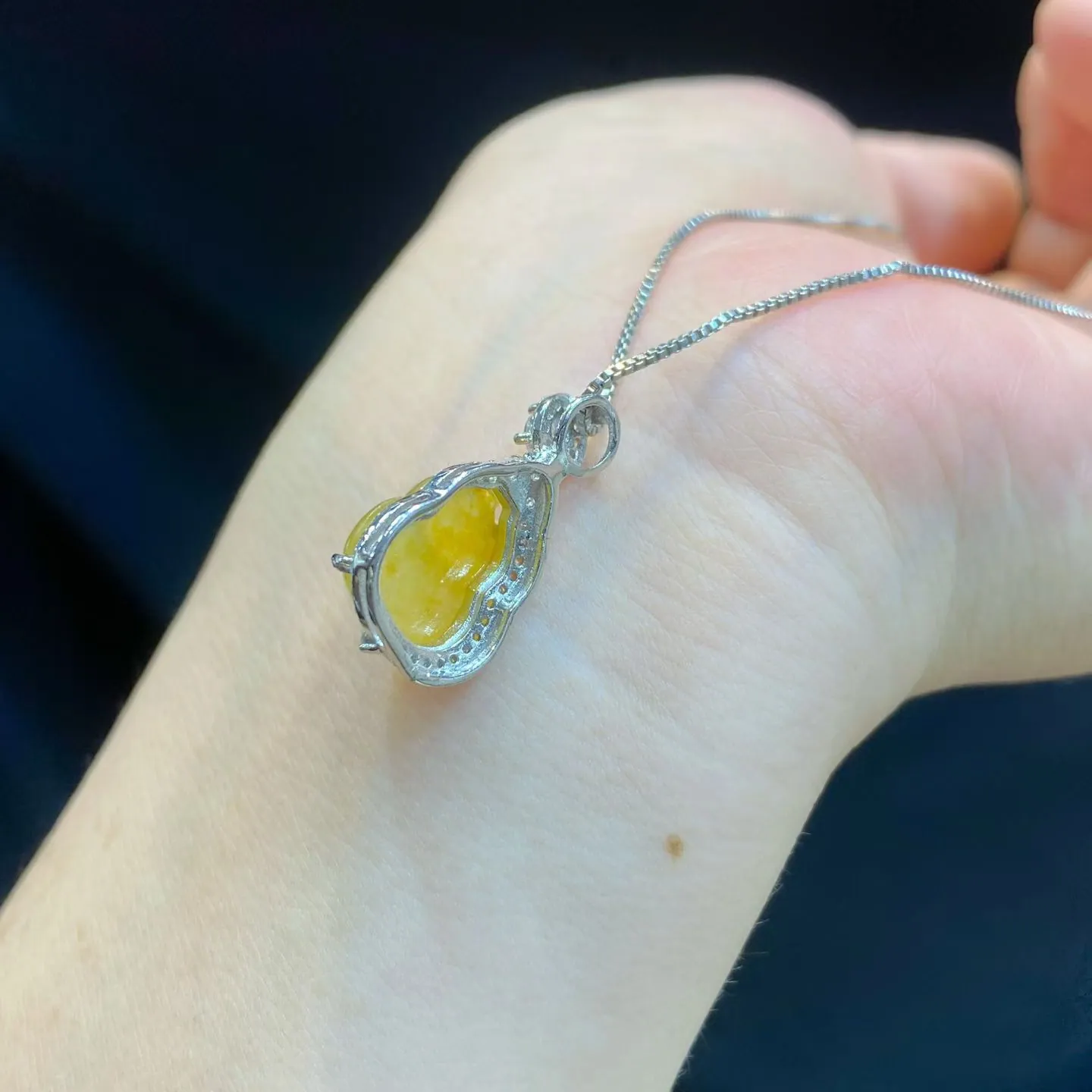 Type A Jadeite Gourd Pendant, Icy Yellow, 925 Silver, 22mm (5)