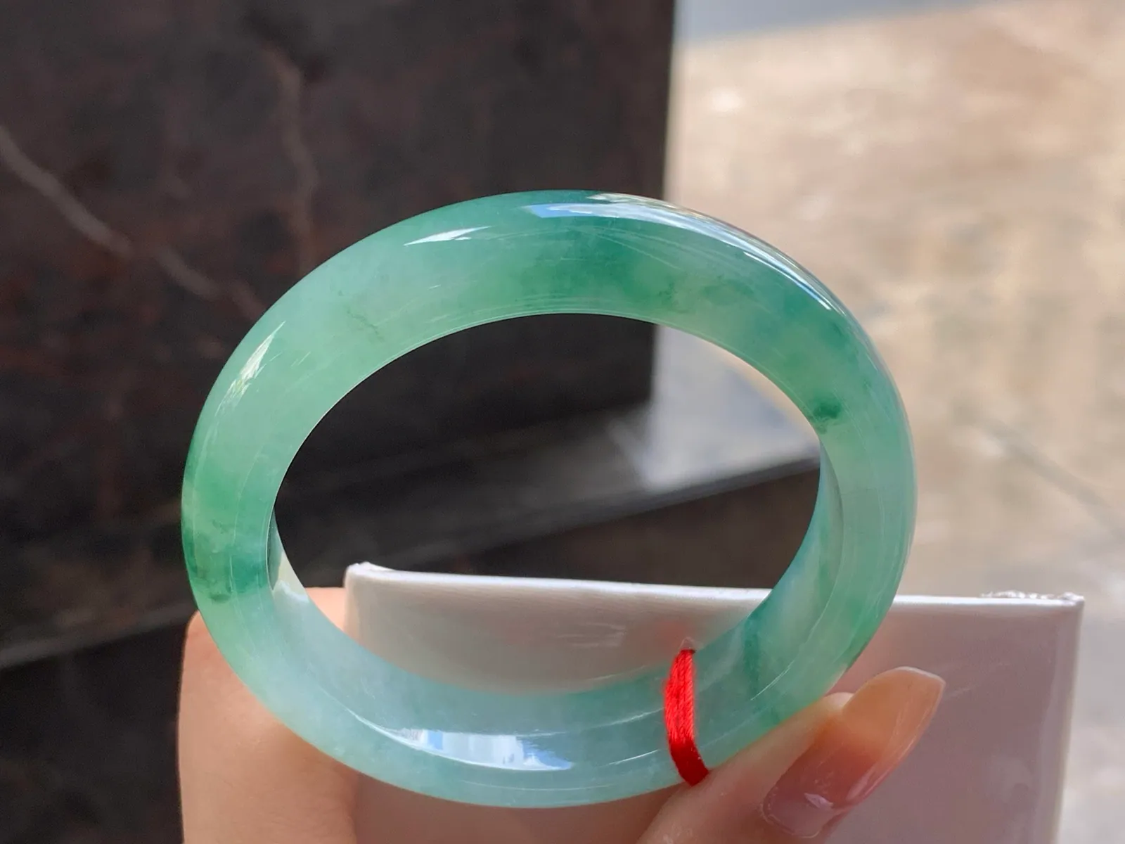 Type A Jadeite Bangle, Icy, Green Floating Flowers, 54mm (6)