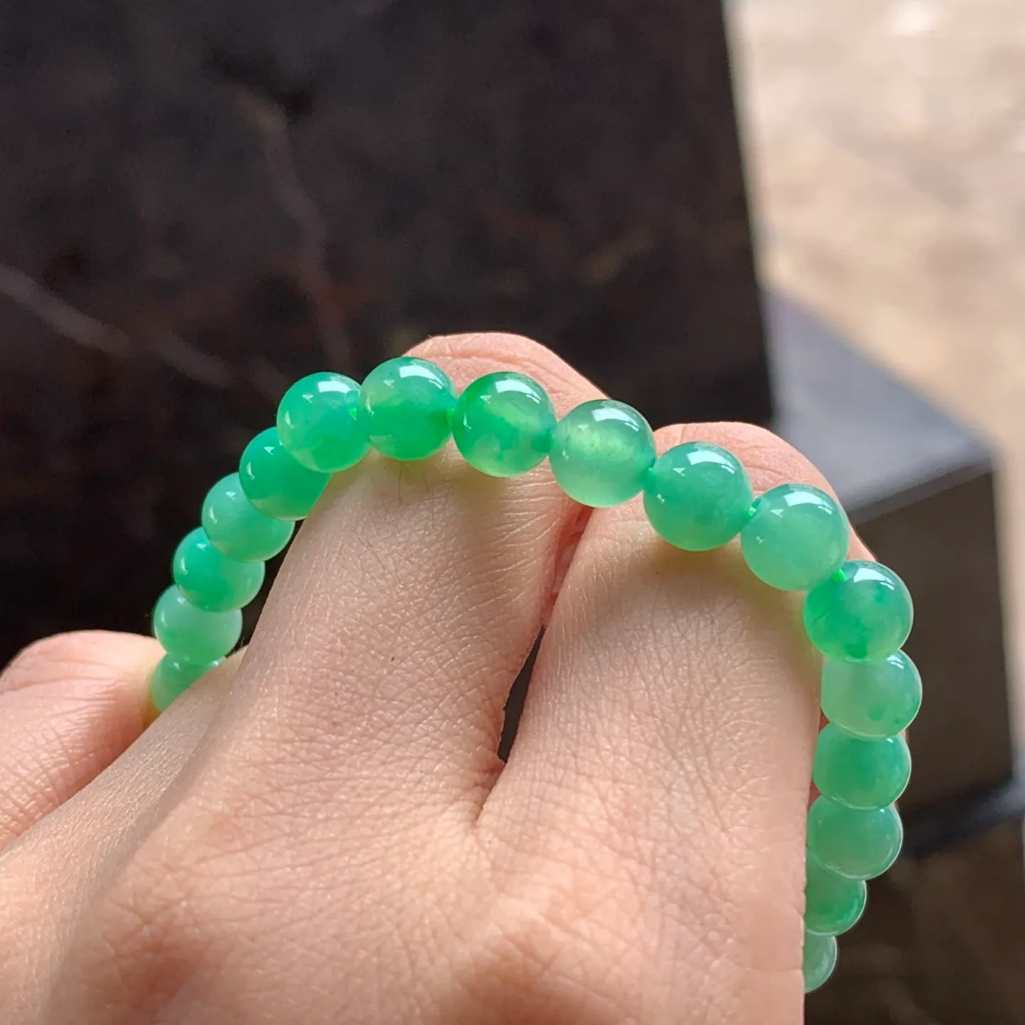 Type A Jadeite Bead Bracelet, Icy Apple Green, 7mm (7)
