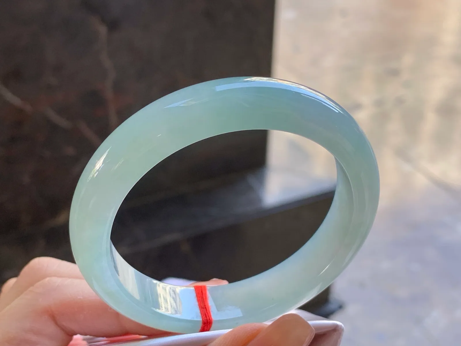 Type A Jadeite Flat Bangle, Glutinous Pale Blue-Green, 57mm (3)