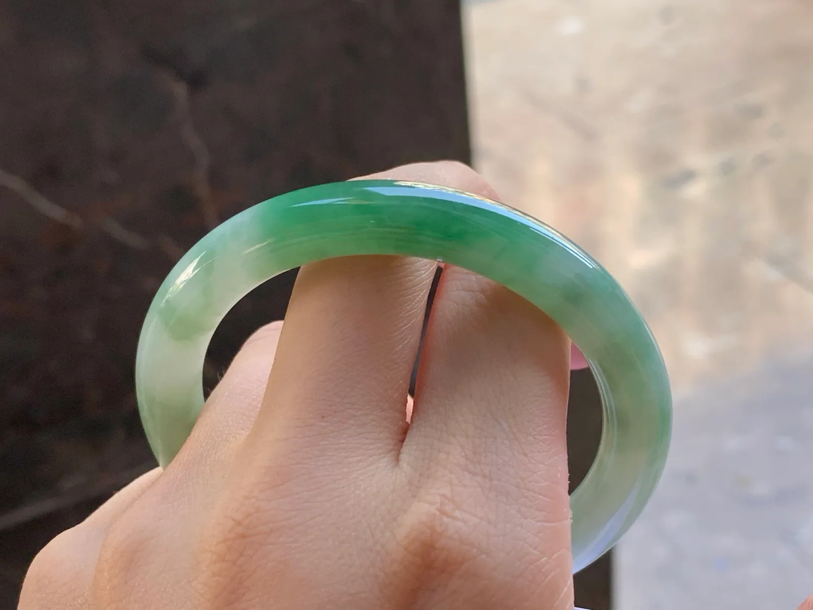 Type A Jadeite Round Bangle, Glutinous Green Flower, 55.5mm (9)