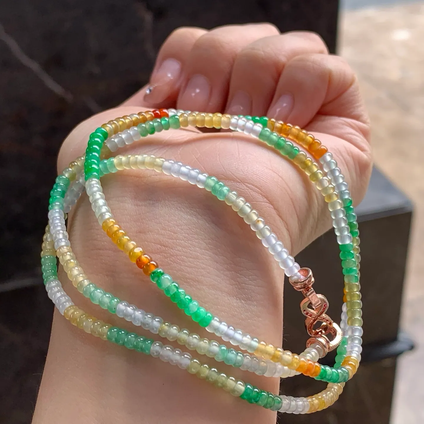 Type A Jadeite Abacus Bead Strand, Icy Three-Color, 3.4mm (4)