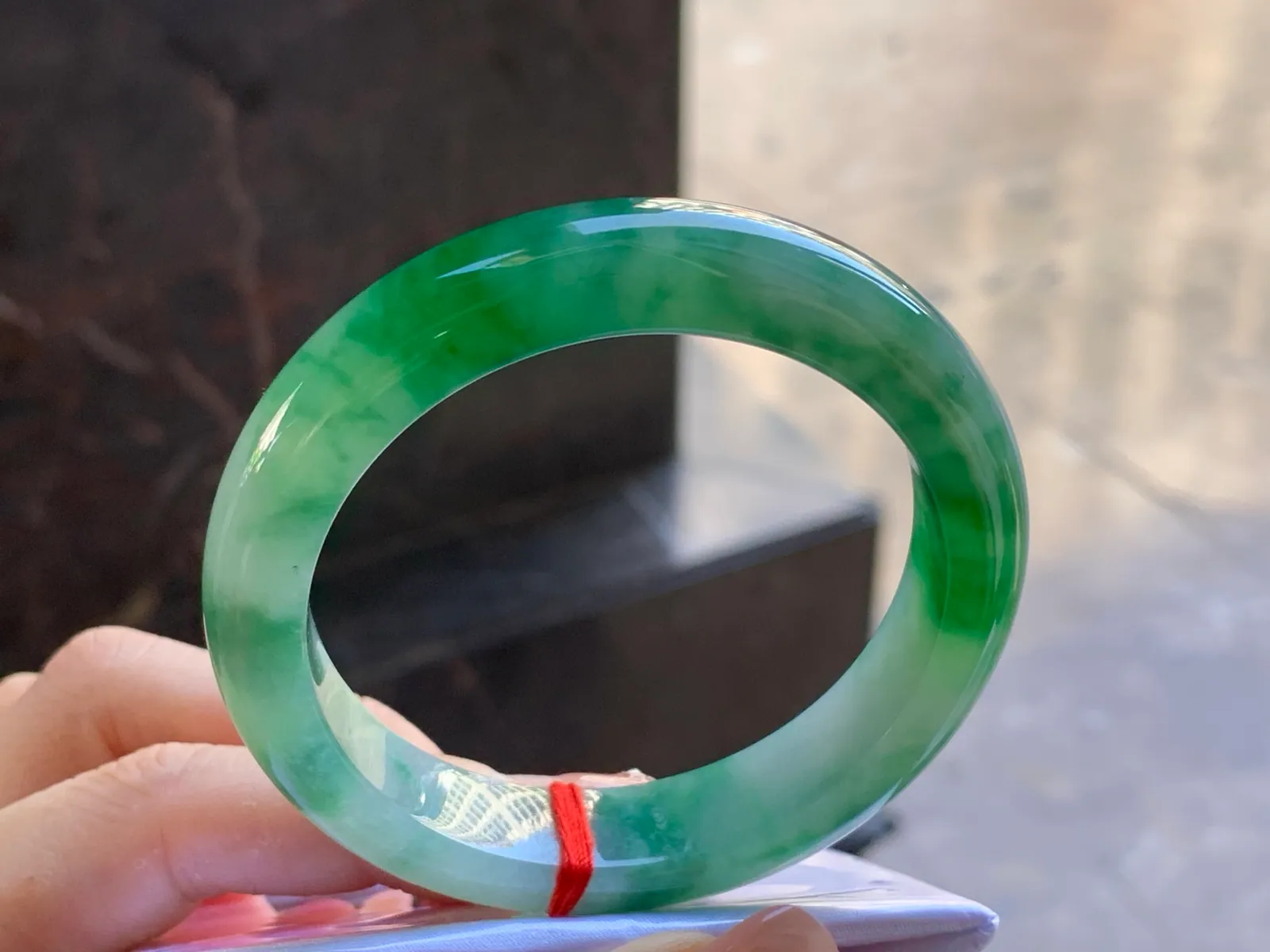 Type A Jadeite Flat Bangle, Icy-Glutinous Vivid Green, 53mm (3)