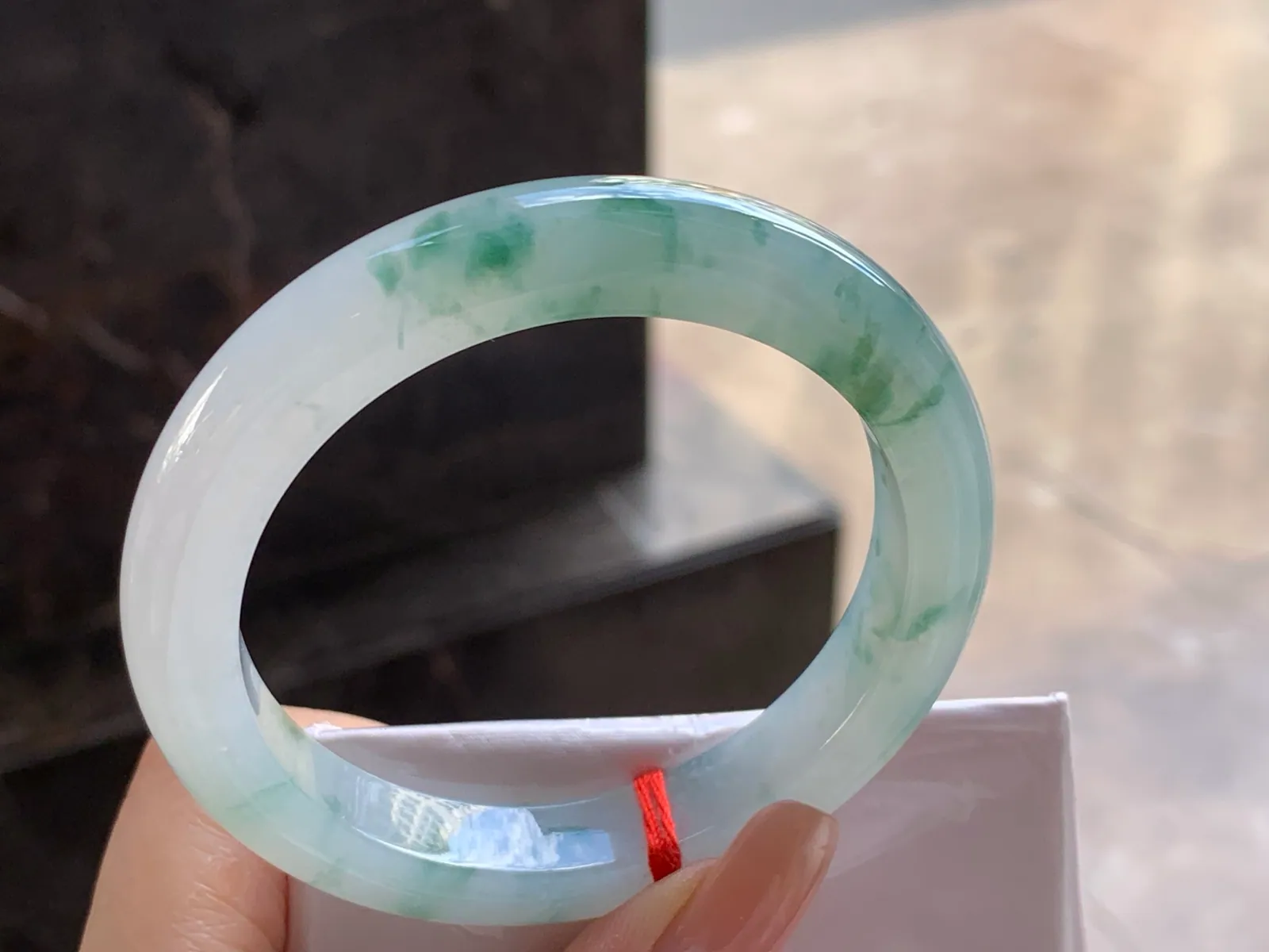Type A Jadeite Flat Bangle, Floating Flower, 55.5mm (5)