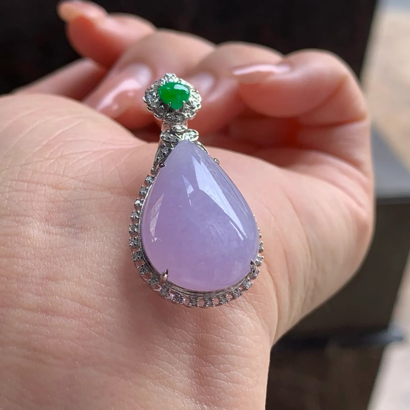 Type A Jadeite Teardrop Pendant, Lavender, Gold Set (3)