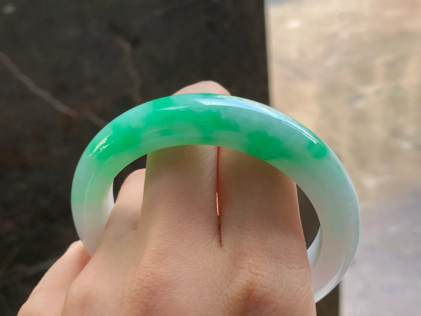 Natural Type A Jadeite Bangle, Bright Green on White, 55.2mm (9)