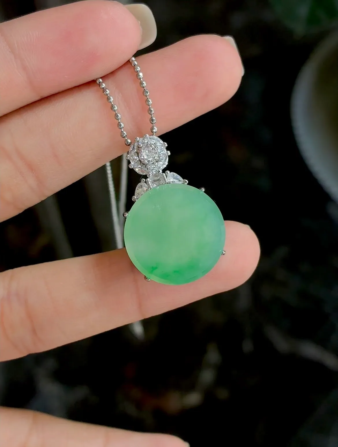 Type A Jadeite Round Plaque Pendant, Apple Green, 925 Silver (3)