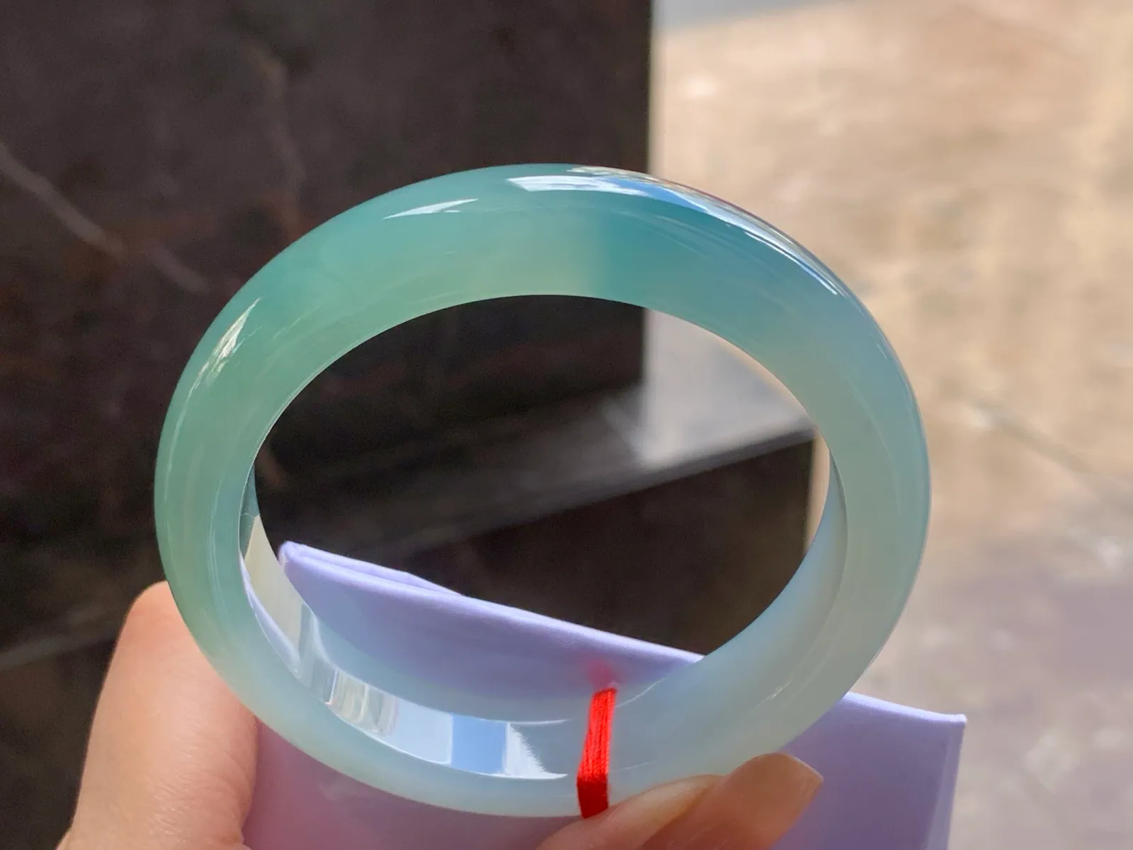 Type A Jadeite Flat Bangle, Icy-Glutinous Blue-Green, 57.8mm (7)