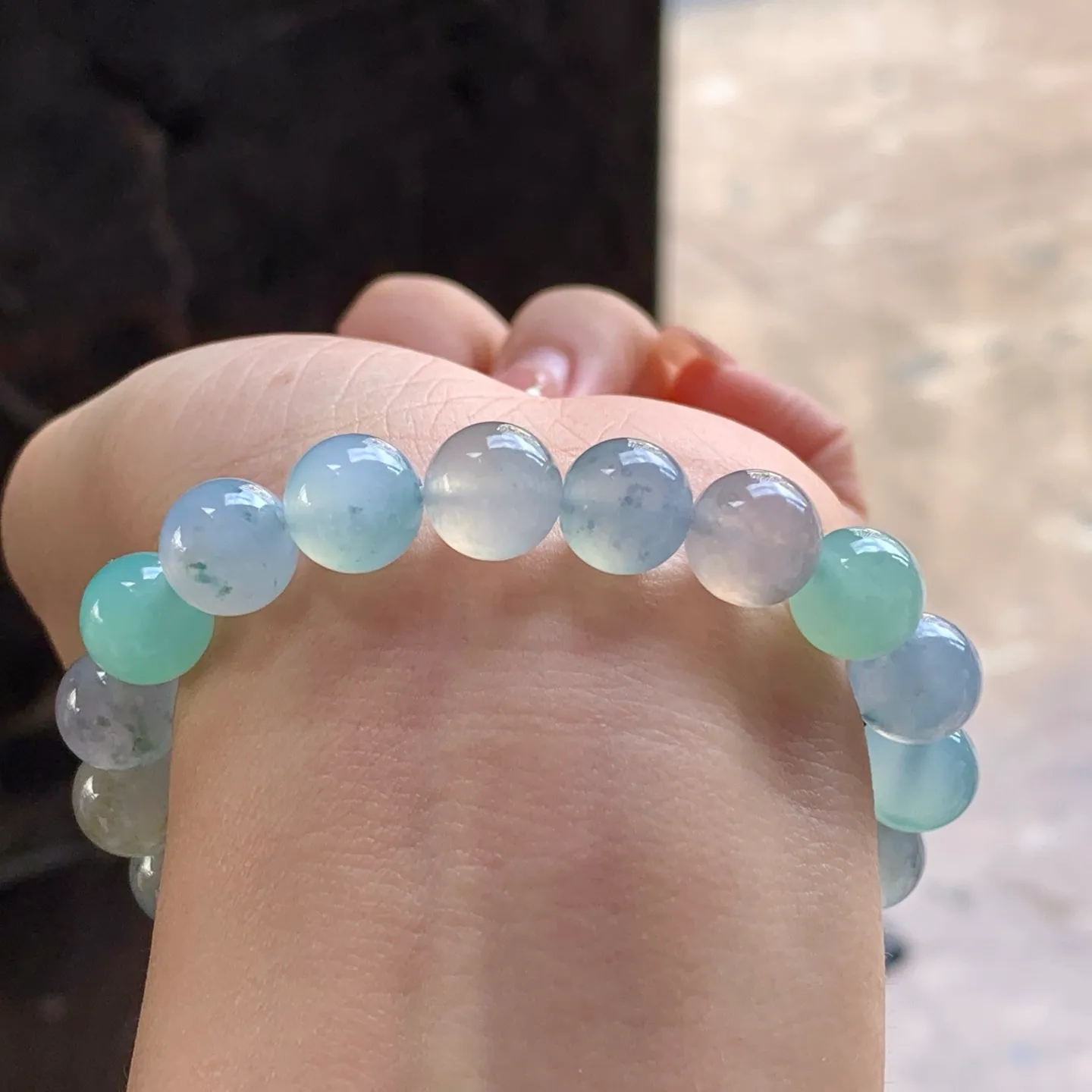 Natural Type A Jadeite Bead Bracelet, Icy Multicolor, 10mm (5)