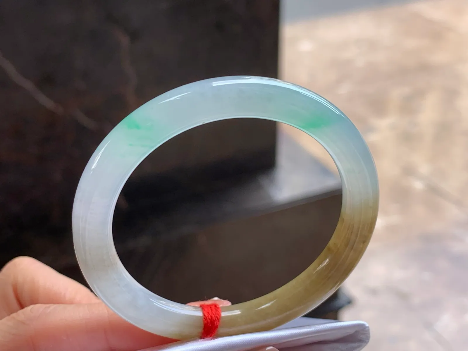 Type A Jadeite Round Bangle, Glutinous Yellow & Green, 51mm (3)