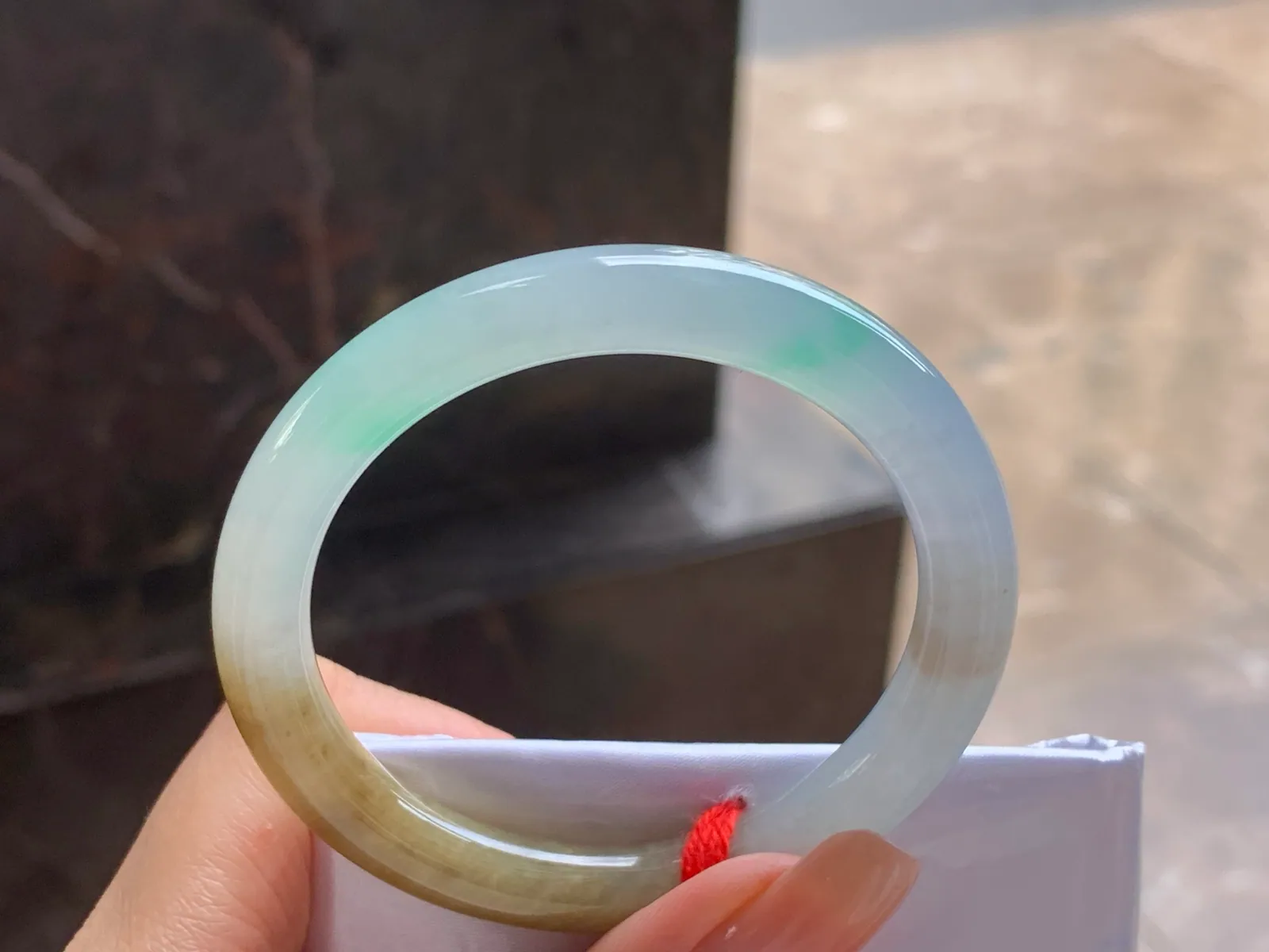 Type A Jadeite Round Bangle, Glutinous Yellow & Green, 51mm (7)