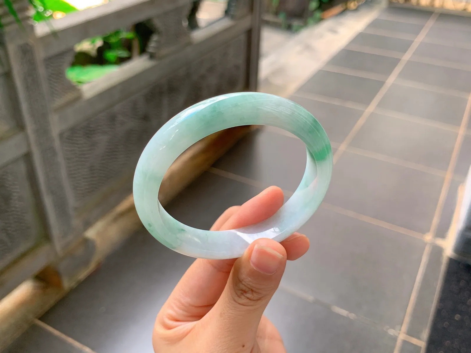 Type A Jadeite Ping'an Bangle, Green Floating Color, 57mm (6)