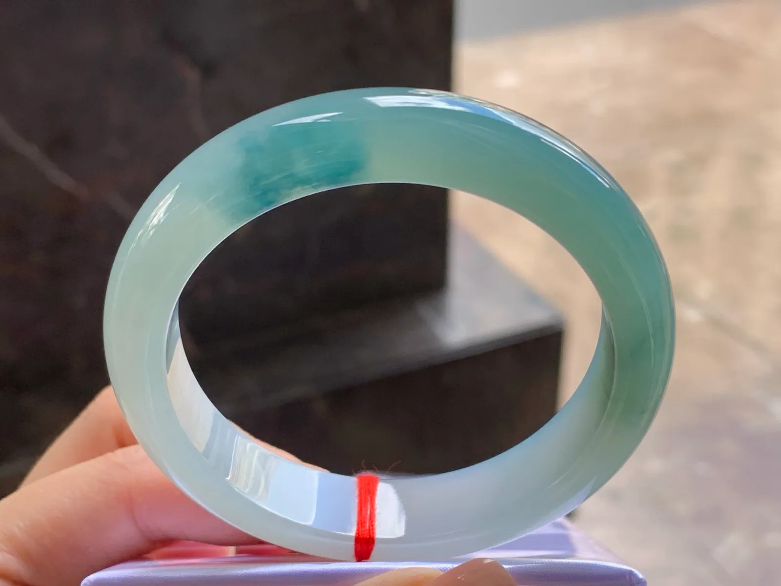 Type A Jadeite Flat Bangle, Icy-Glutinous Blue-Green, 57.8mm (4)