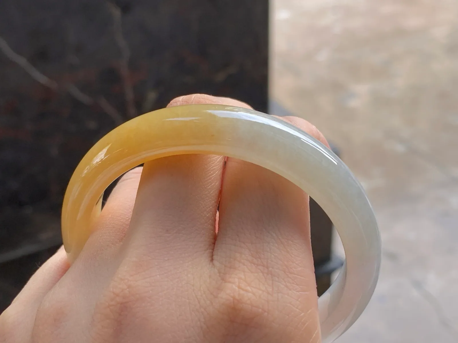 天然A货翡翠 糯冰种 黄翡 正装手镯 圈口59mm (9)