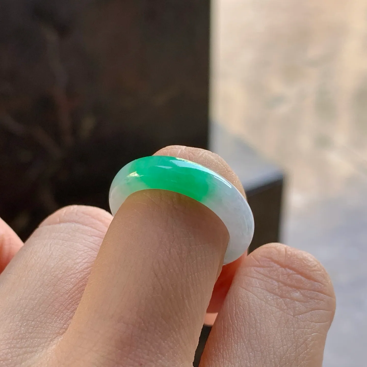 Type A Jadeite Band Ring, White with Bright Green, 17.2mm (5)