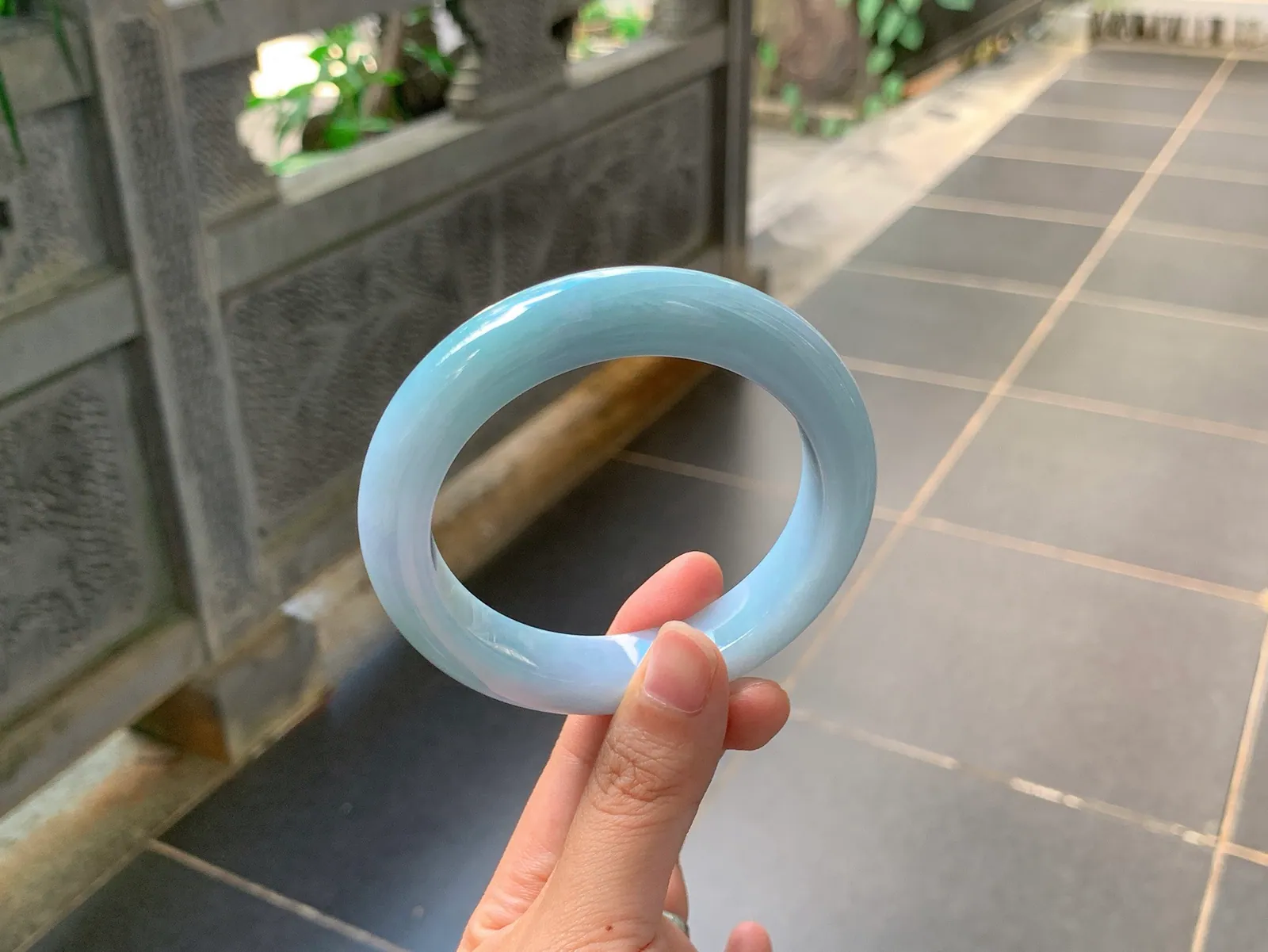 Type A Jadeite Round Bangle, Icy-Glutinous Misty Blue, 60mm (5)