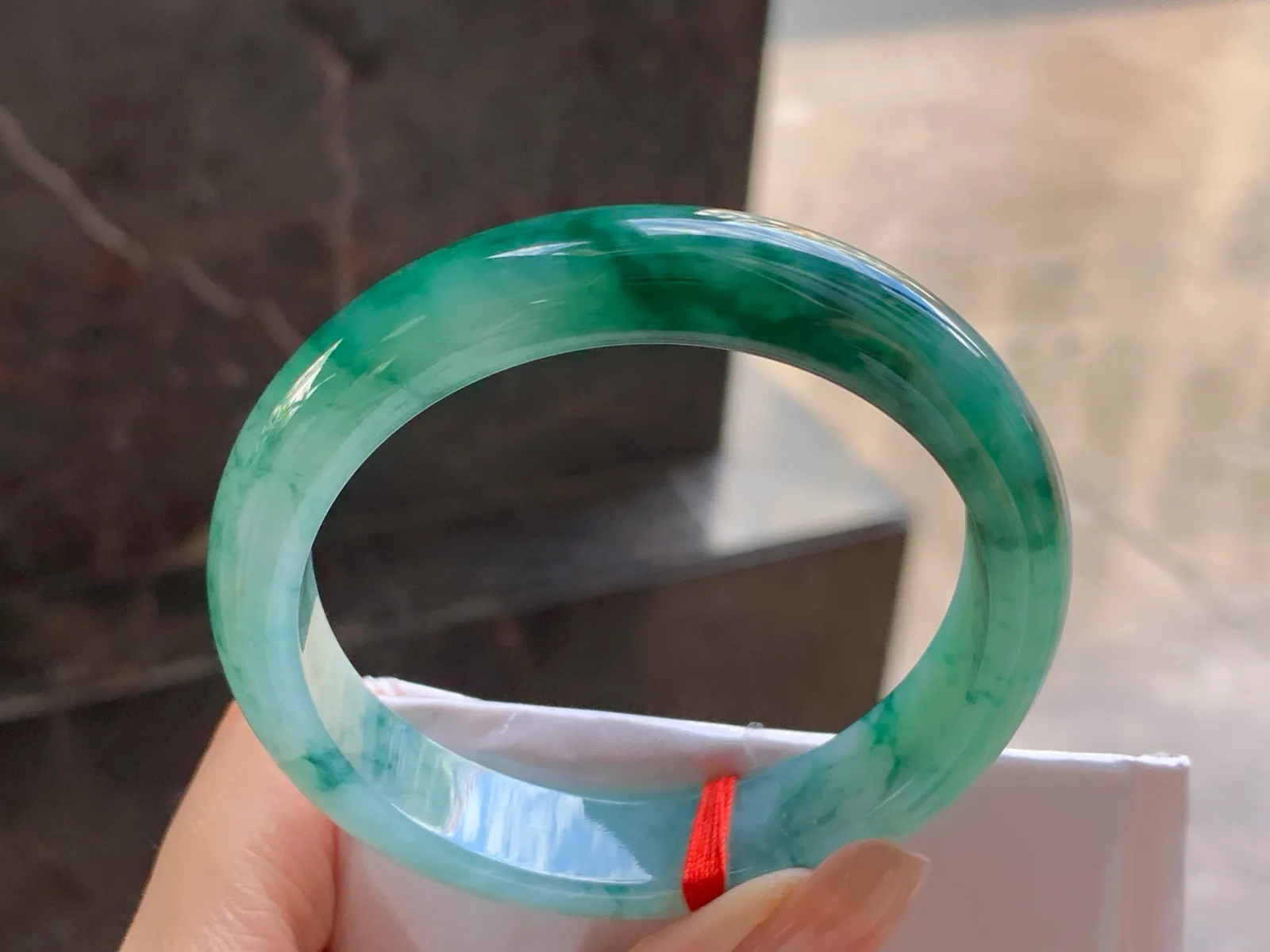 Type A Jadeite Flat Bangle, Deep Green Flower, 56.4mm (6)