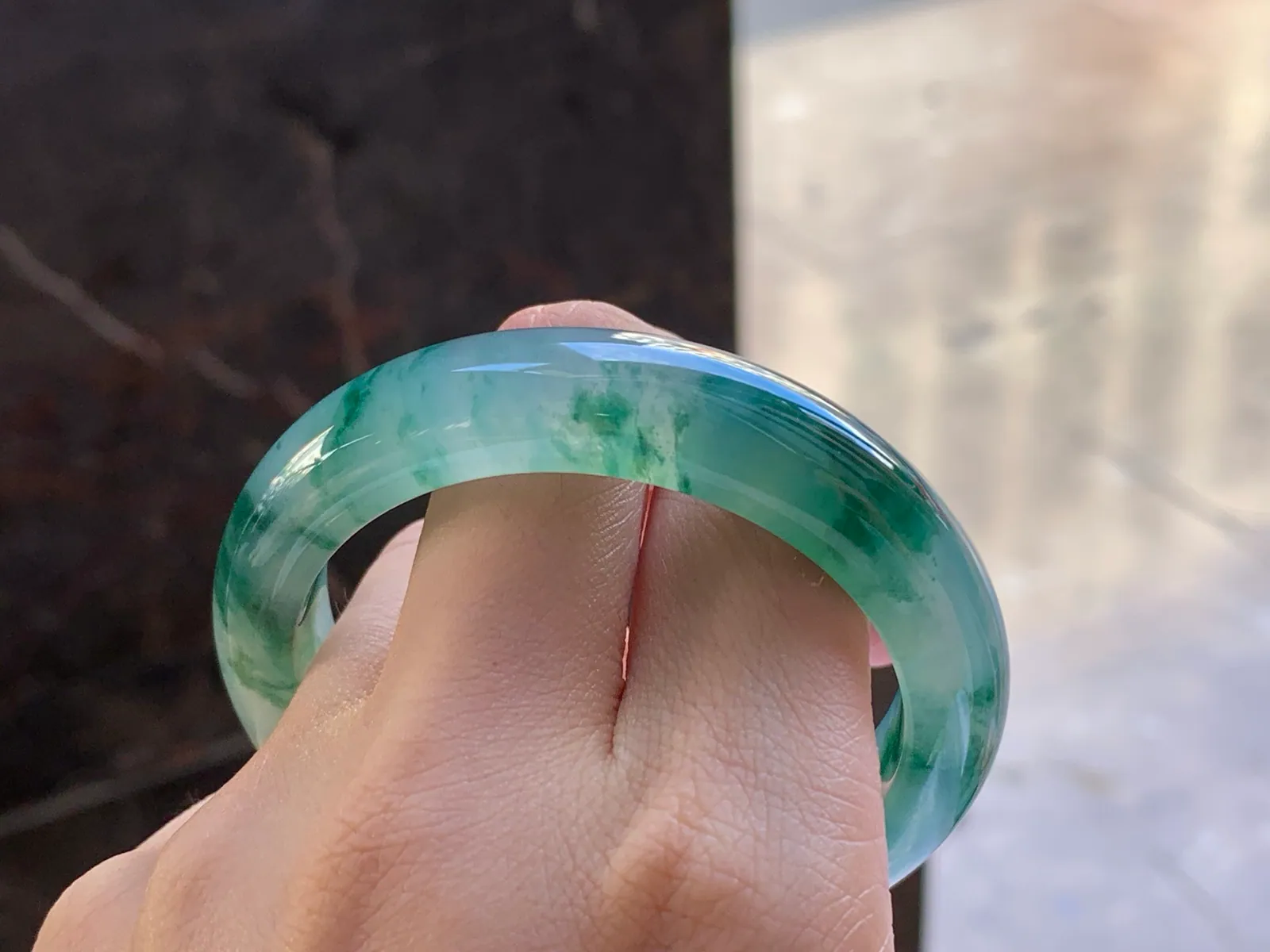 Natural Type A Jadeite Floating Flower Bangle, Icy, 51.6mm (9)
