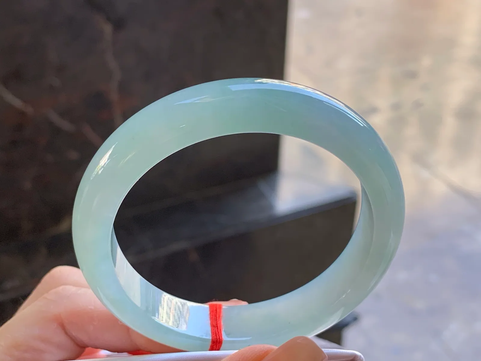 Type A Jadeite Flat Bangle, Glutinous Pale Blue-Green, 57mm