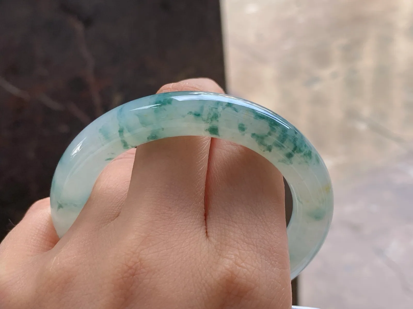 Type A Jadeite Round Bangle, Floating Flower, 53mm (8)