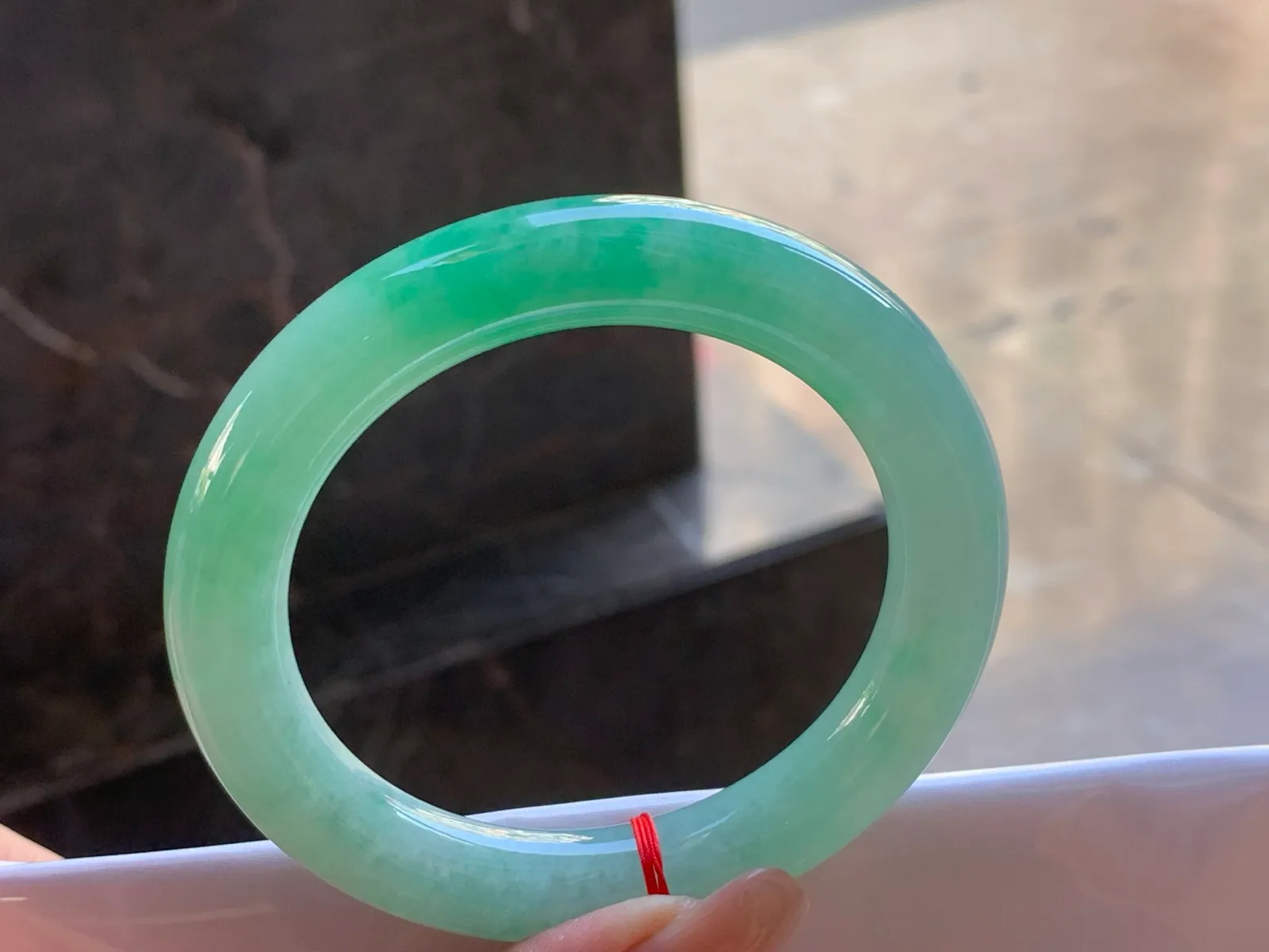 Type A Jadeite Round Bangle, Glutinous Bean Green, 57.4mm (5)
