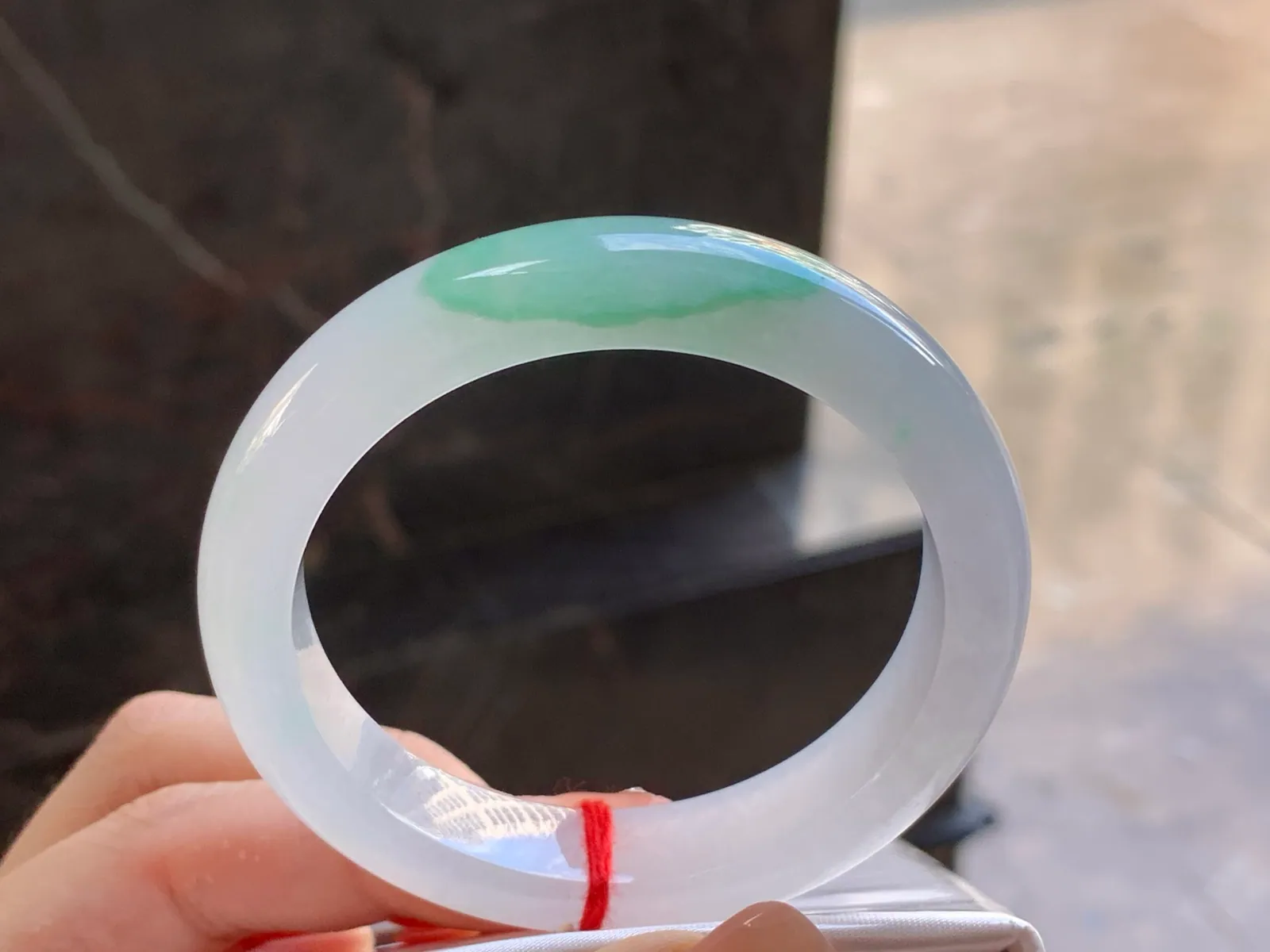 Type A Jadeite Flat Bangle, White & Green, 52.5mm (4)