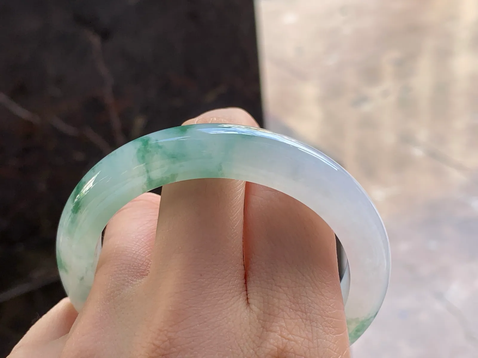 Type A Jadeite Flat Bangle, Floating Flower, 55.5mm (8)