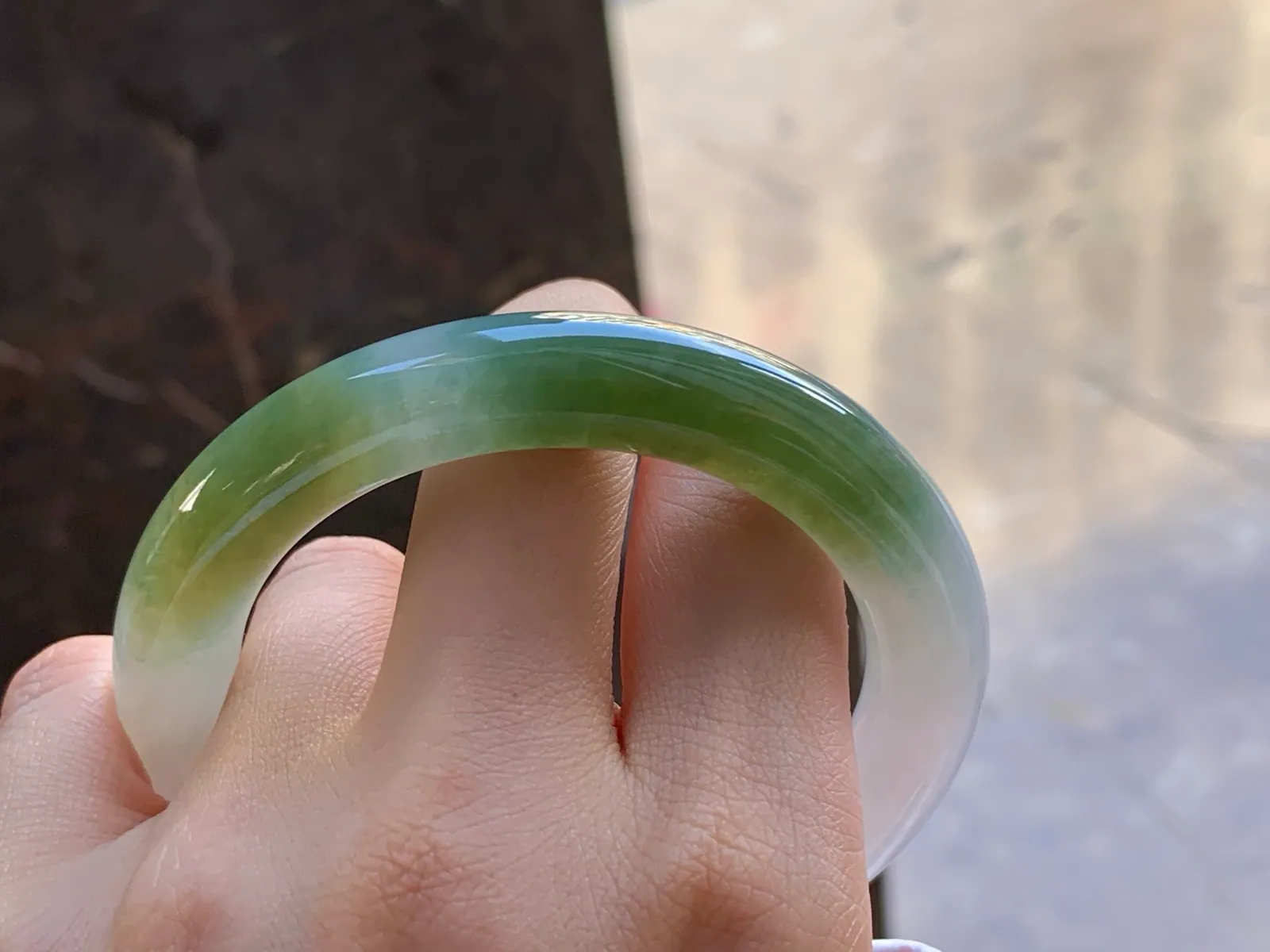 Natural Type A Jadeite Round Bangle, White and Green, 56mm (8)
