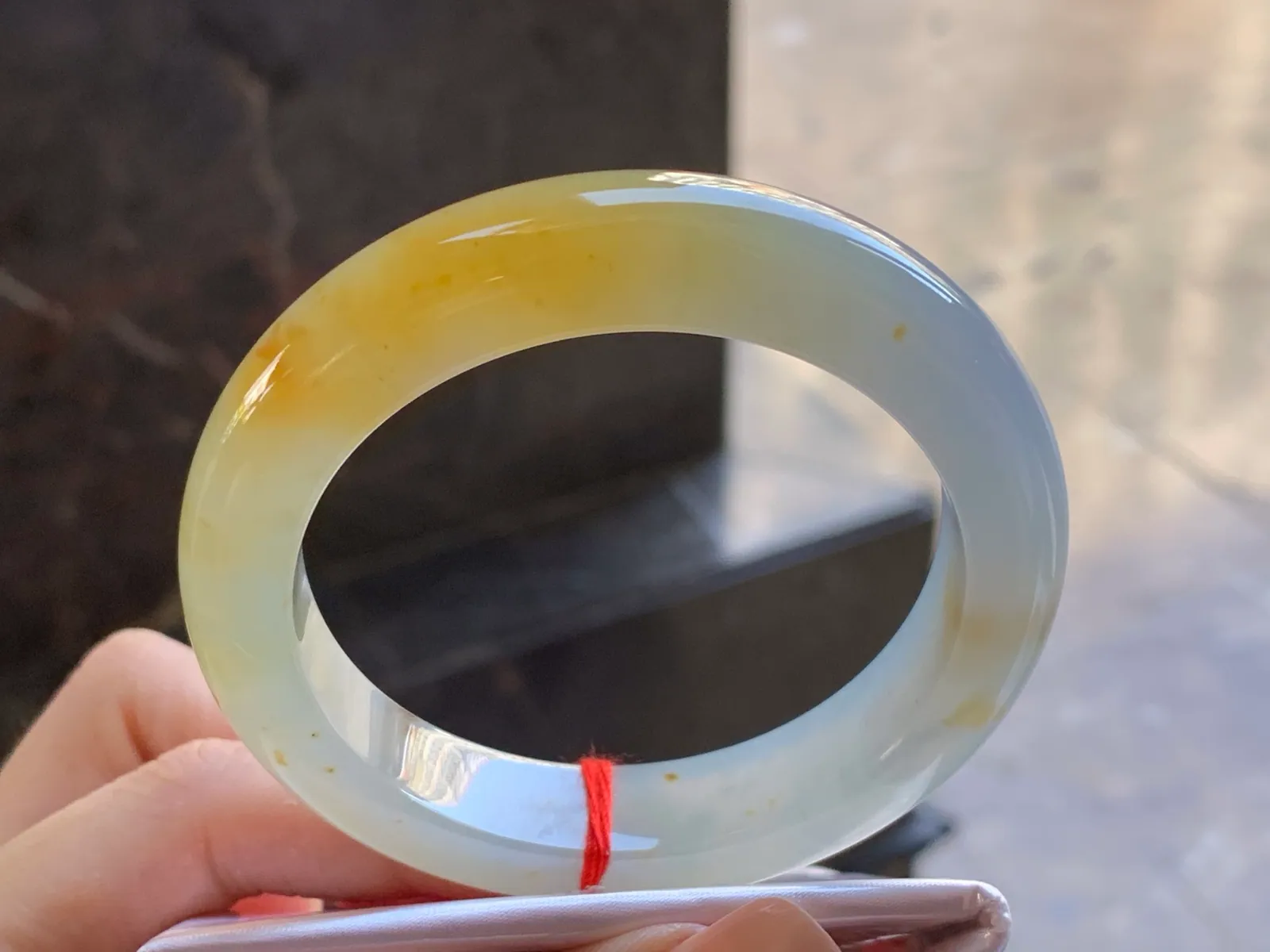 Type A Jadeite Flat Bangle, Icy-Glutinous Yellow, 54.6mm (4)