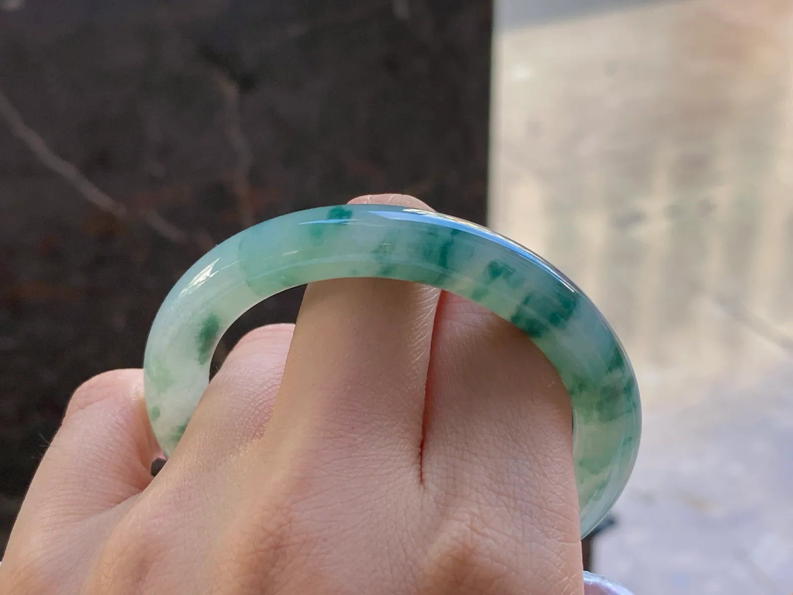 Natural Type A Jadeite Round Bangle, Floating Flower, 51.5mm (9)
