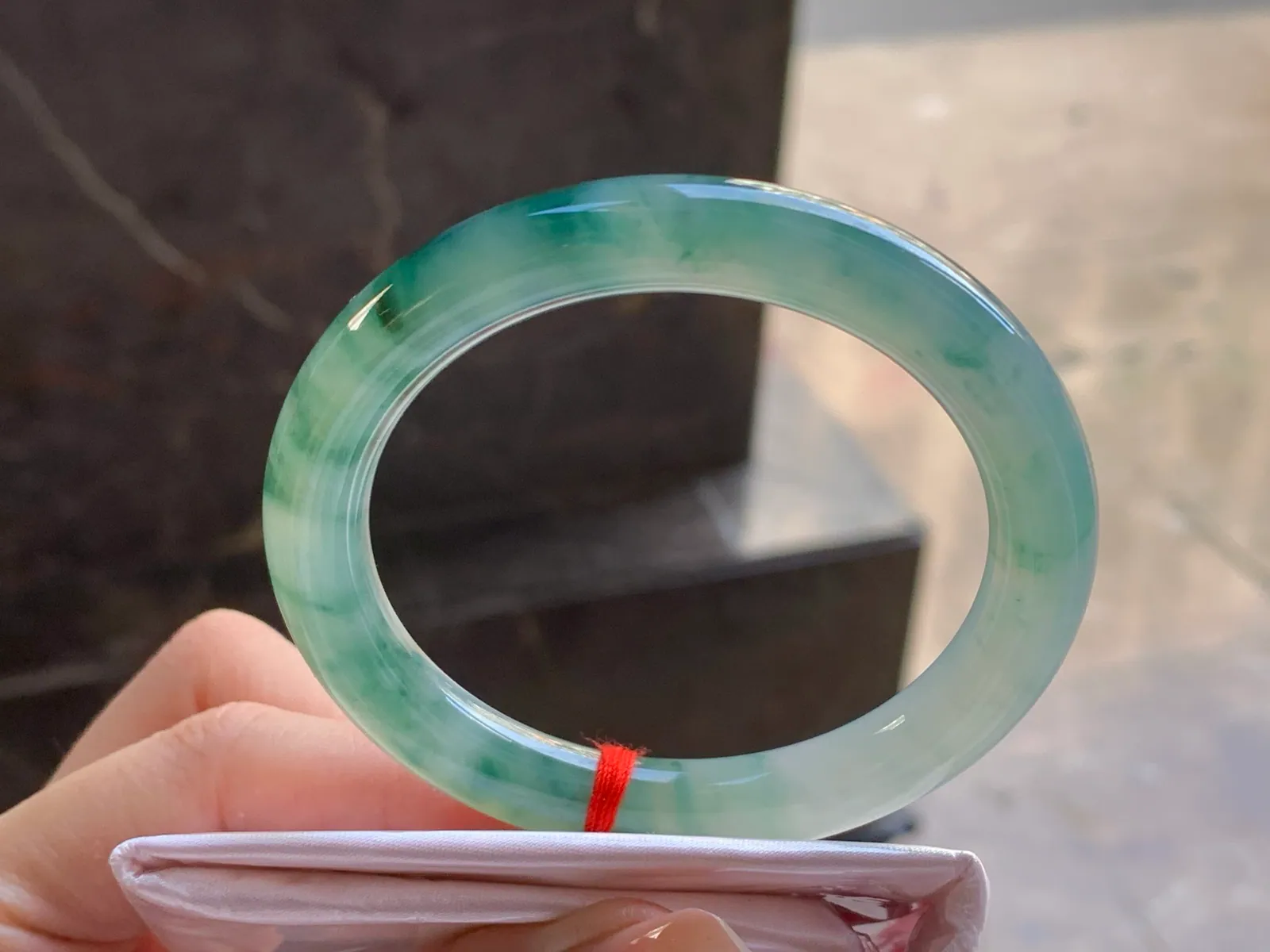 Natural Type A Jadeite Floating Green Round Bangle, 53.2mm (4)