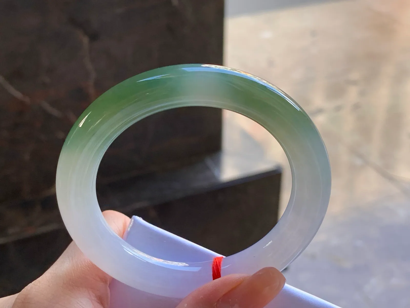 Natural Type A Jadeite Round Bangle, White and Green, 56mm (6)