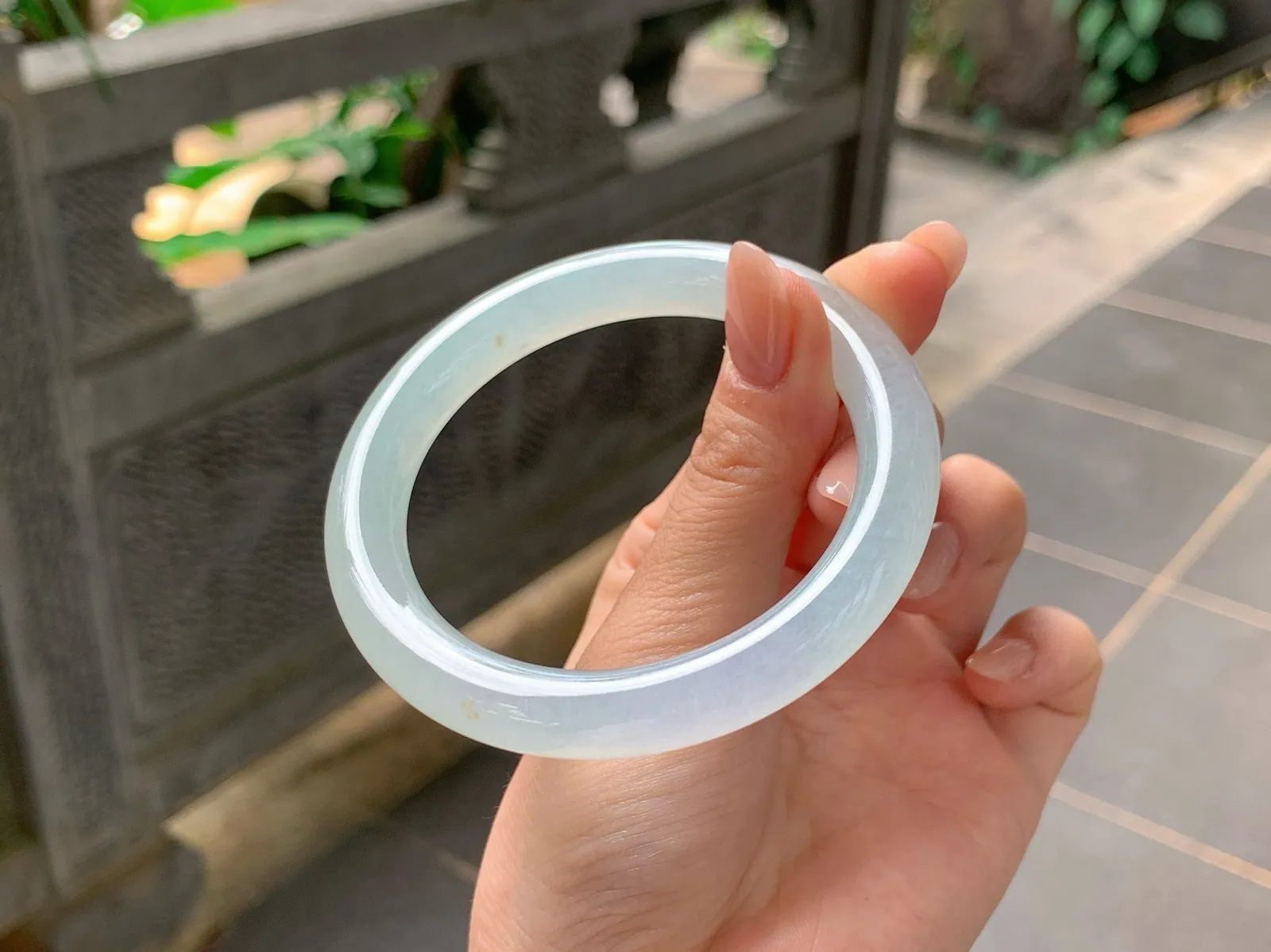 Type A Jadeite Round Bangle, Moonlight White, 55mm