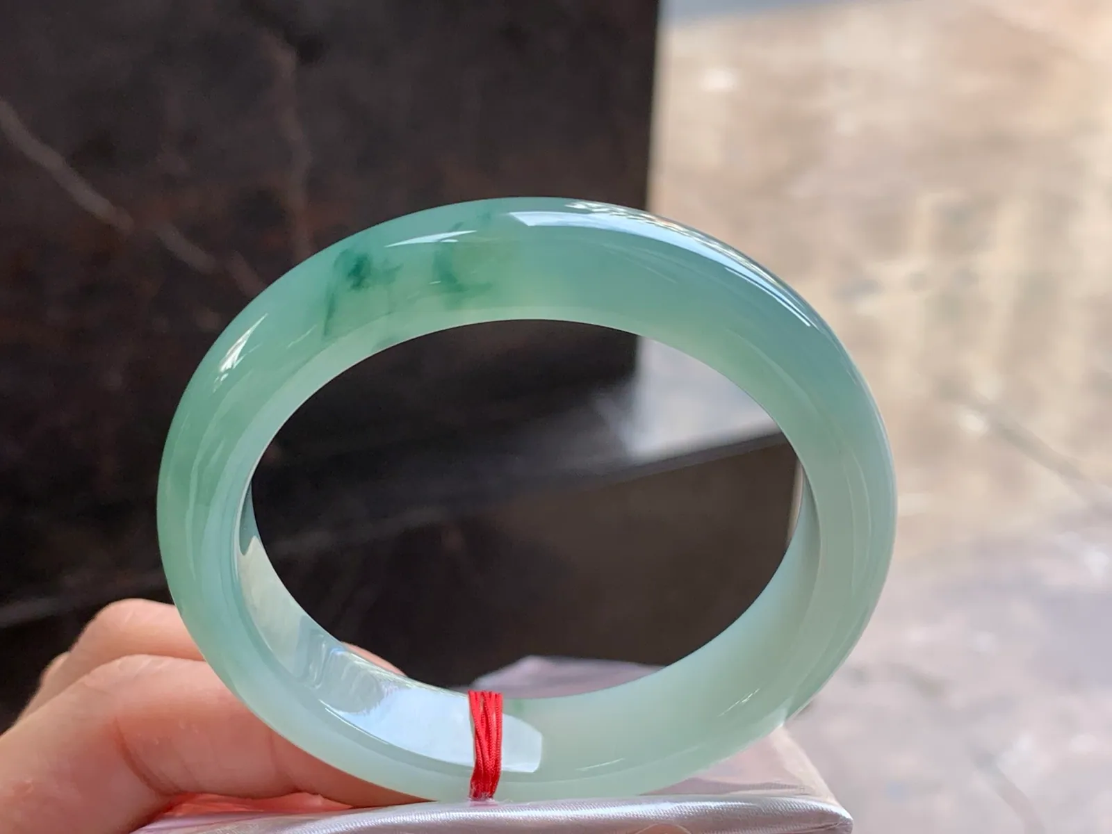Type A Jadeite Flat Bangle, Icy-Glutinous Green Flower, 54mm (4)