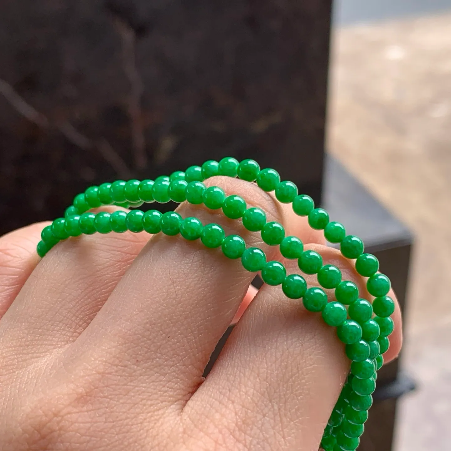 Type A Jadeite Bead Strand, Full Bright Green, 3.6–3.8mm (8)