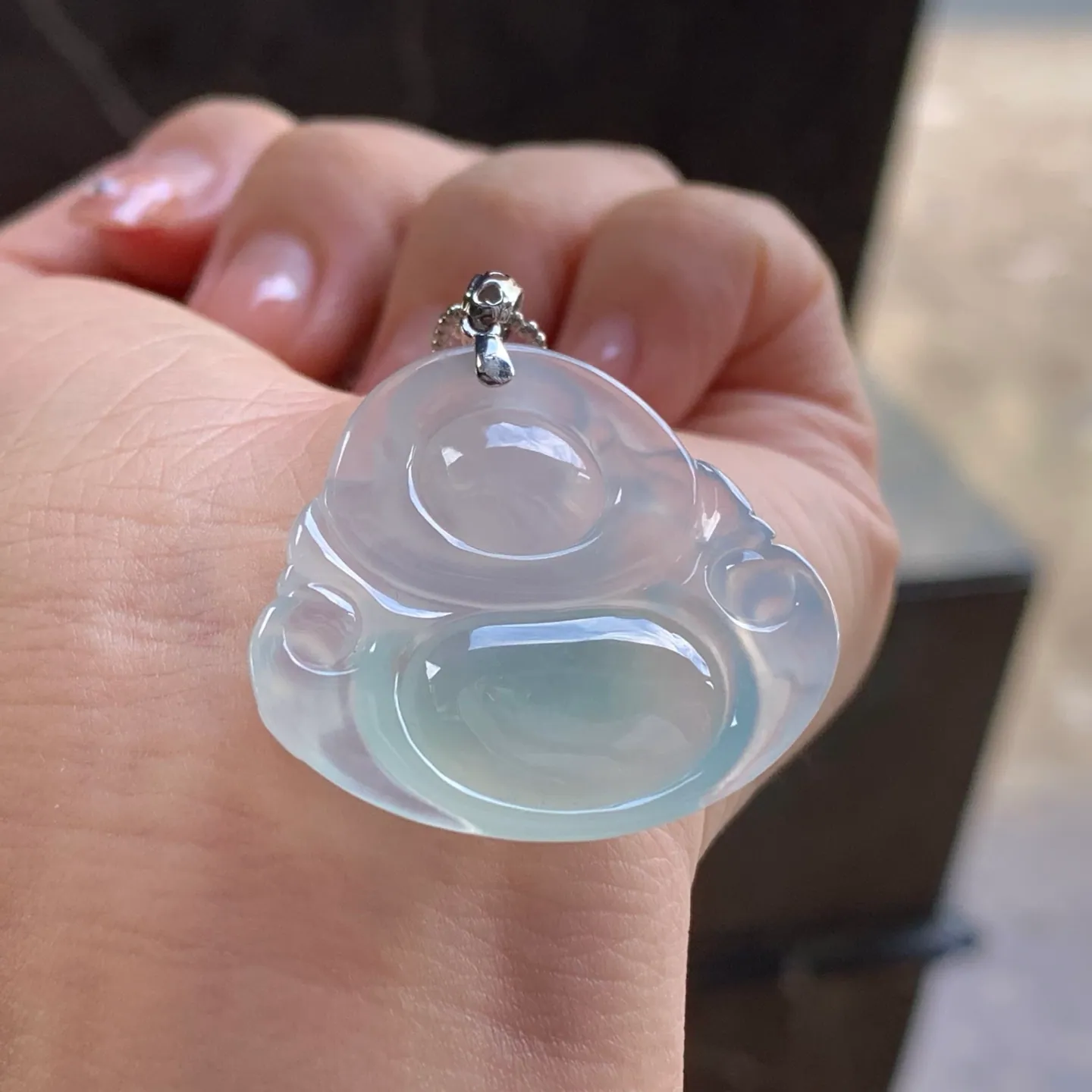Type A Jadeite Buddha Pendant, Icy Clear, Gold Bail, 33mm (7)