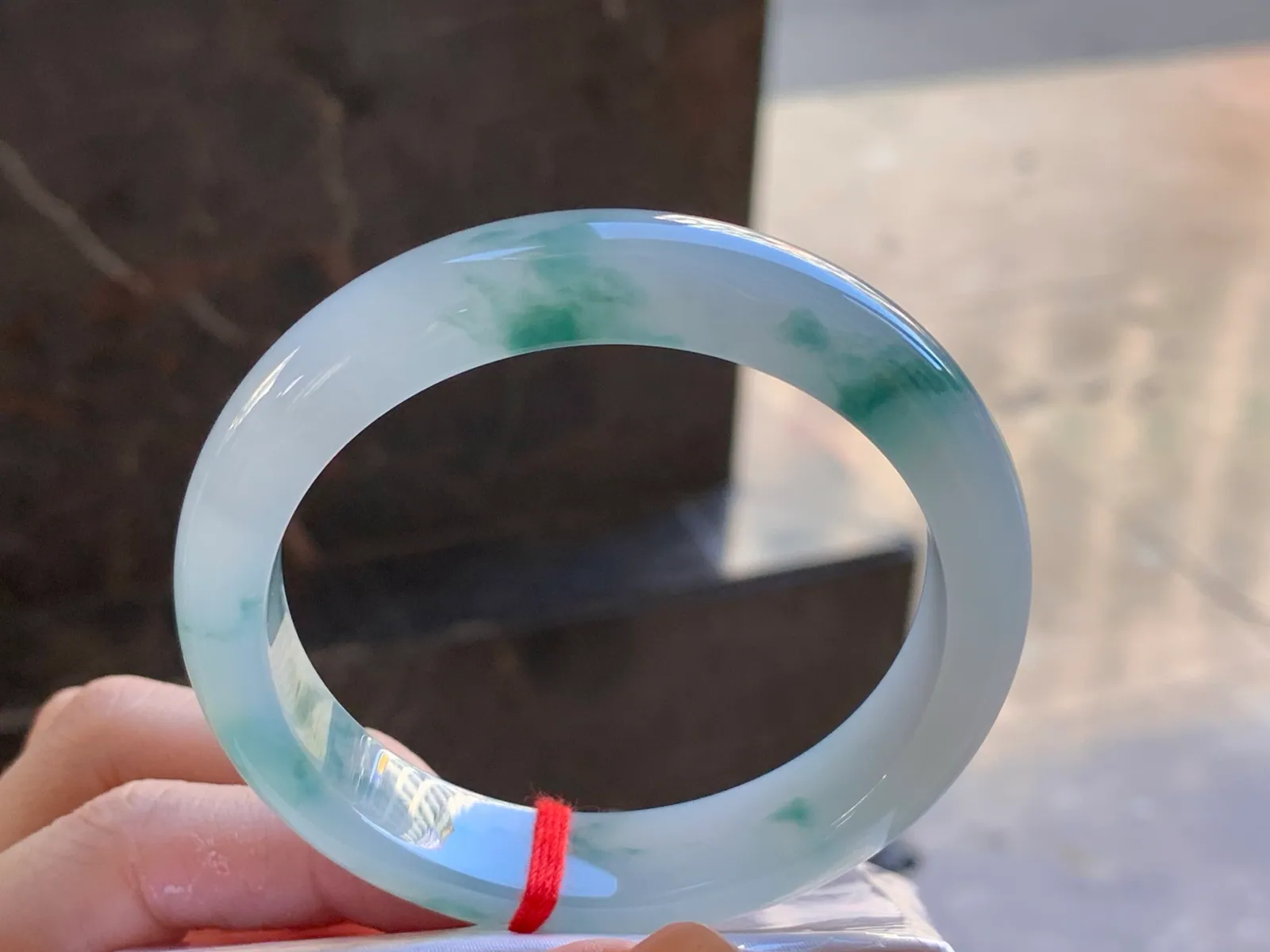 Natural Type A Jadeite Blue Floating Flower Bangle, 55.8mm