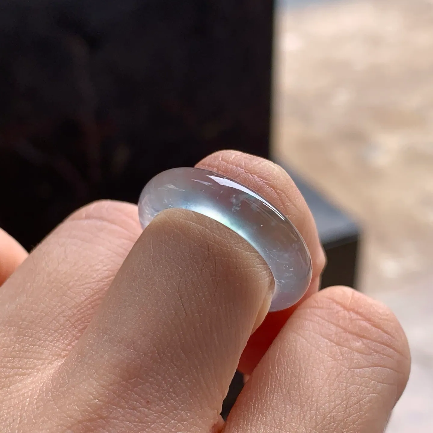 Natural Type A Glassy Jadeite Band Ring, Colorless, 17.1mm (6)