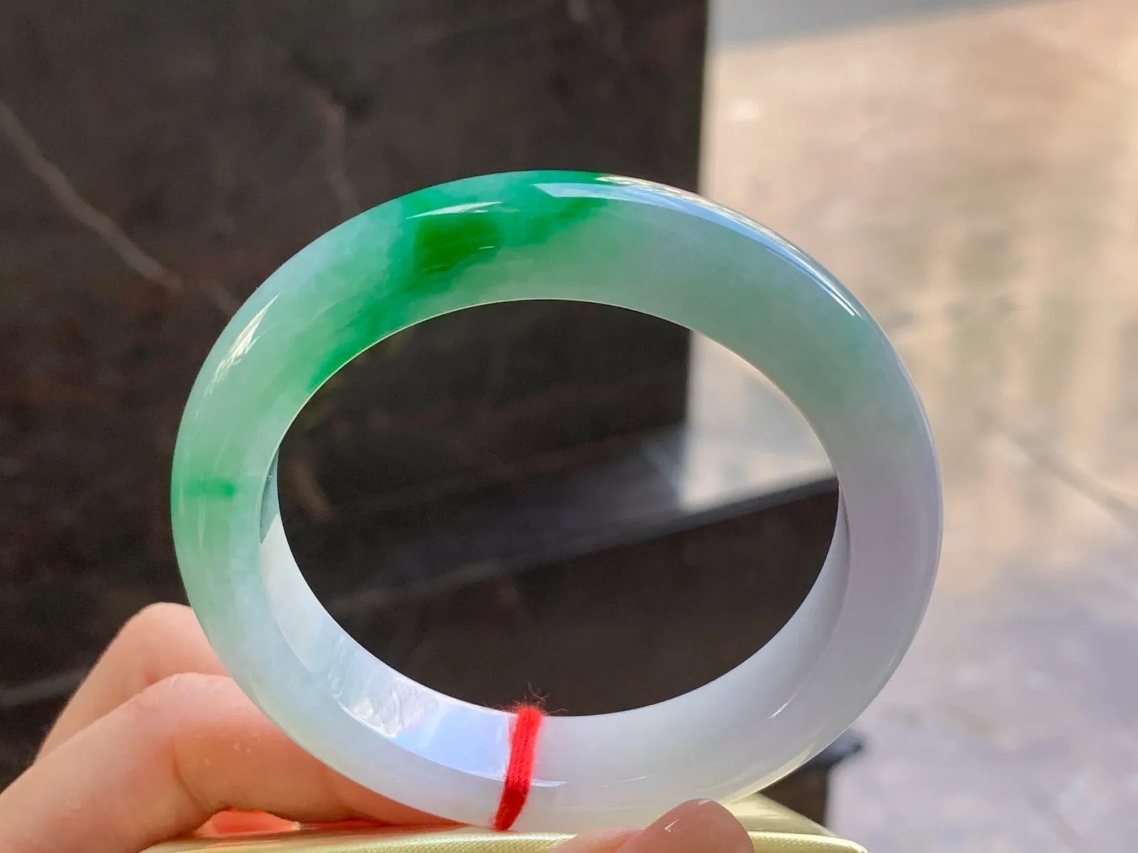 Type A Jadeite Flat Bangle, Lavender & Green, 56.9mm (4)