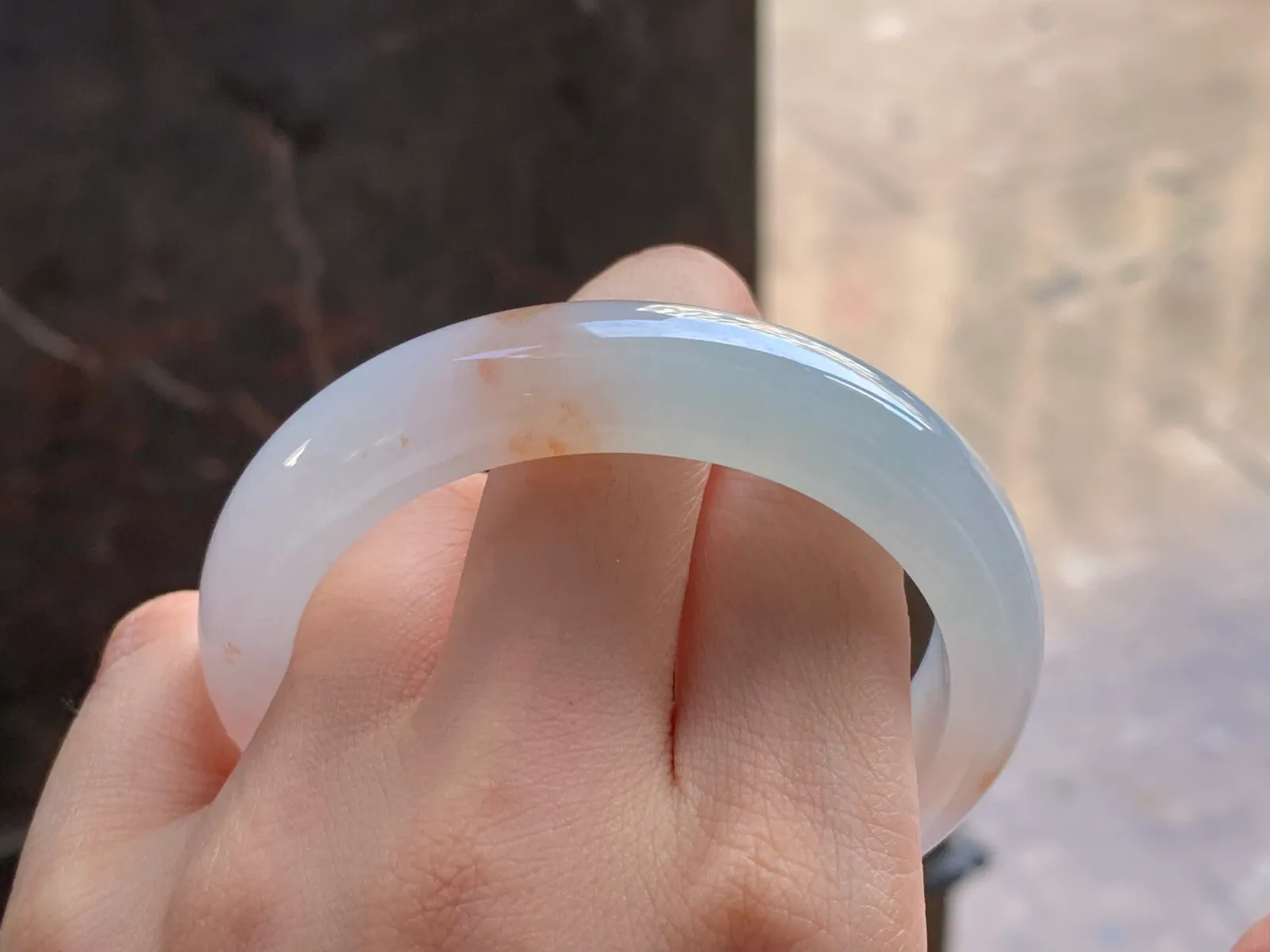 Natural Type A Jadeite Bangle, White with Yellow Jade, 56mm (8)