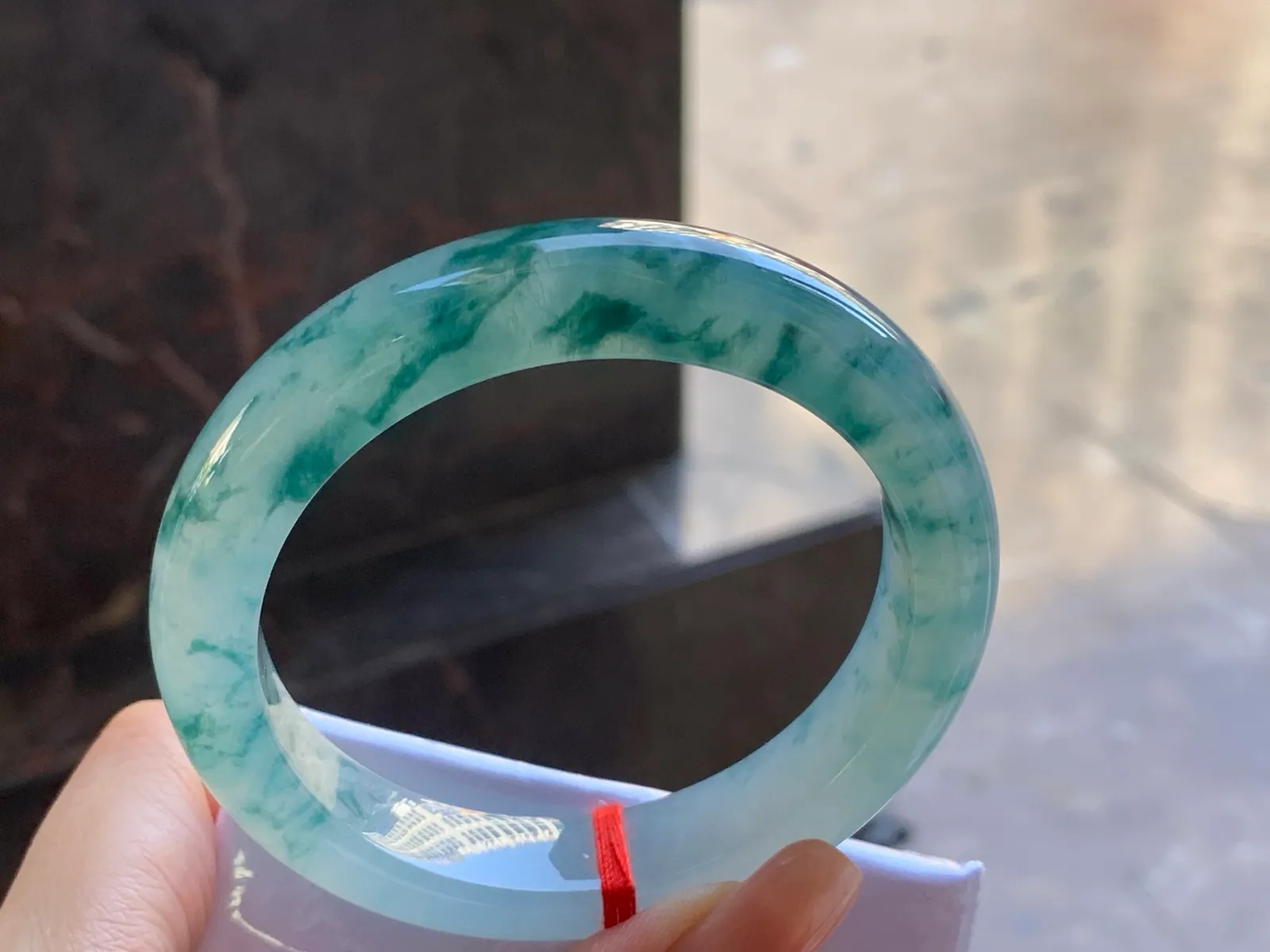 Type A Jadeite Flat Bangle, Icy Dense Blue Flower, 56.9mm (5)