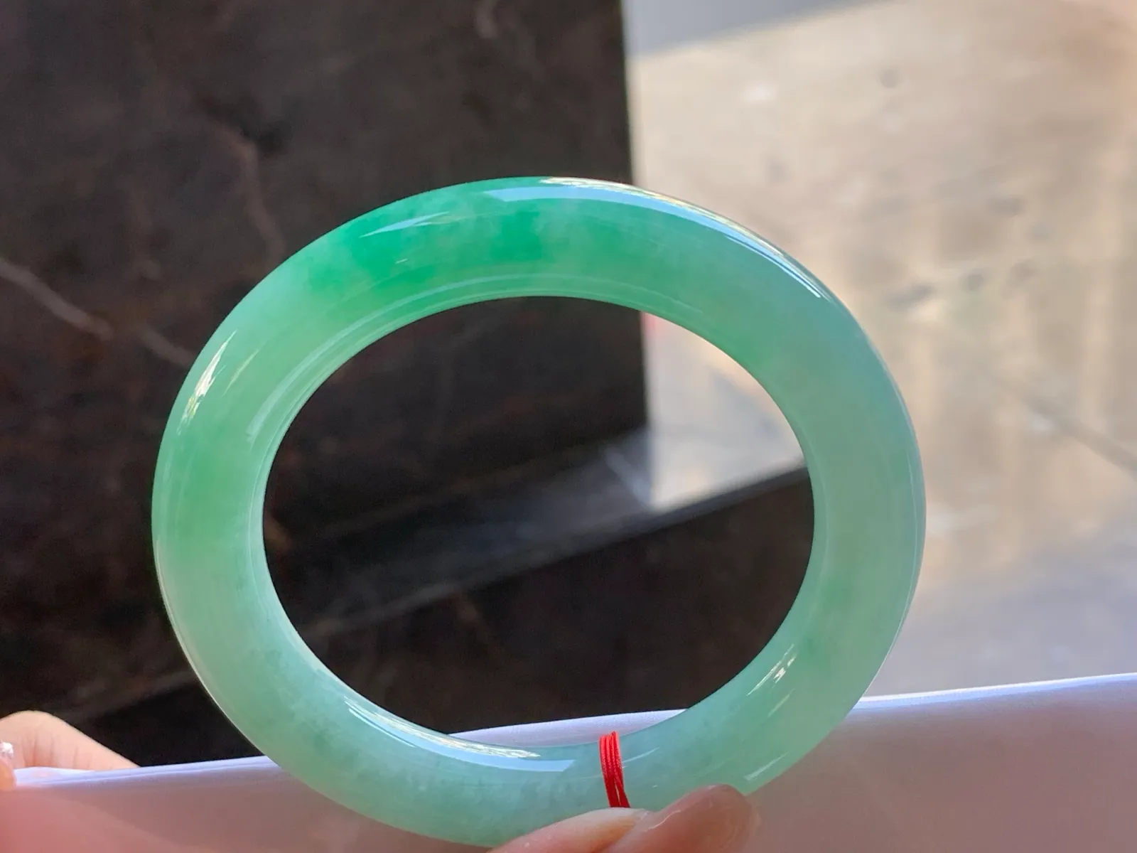 Type A Jadeite Round Bangle, Glutinous Bean Green, 57.4mm (6)