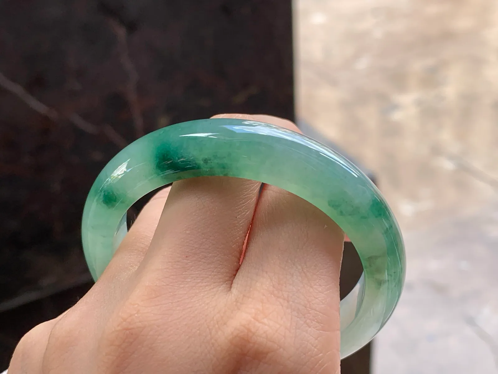Type A Jadeite Bangle, Icy, Green Floating Flowers, 54mm (9)