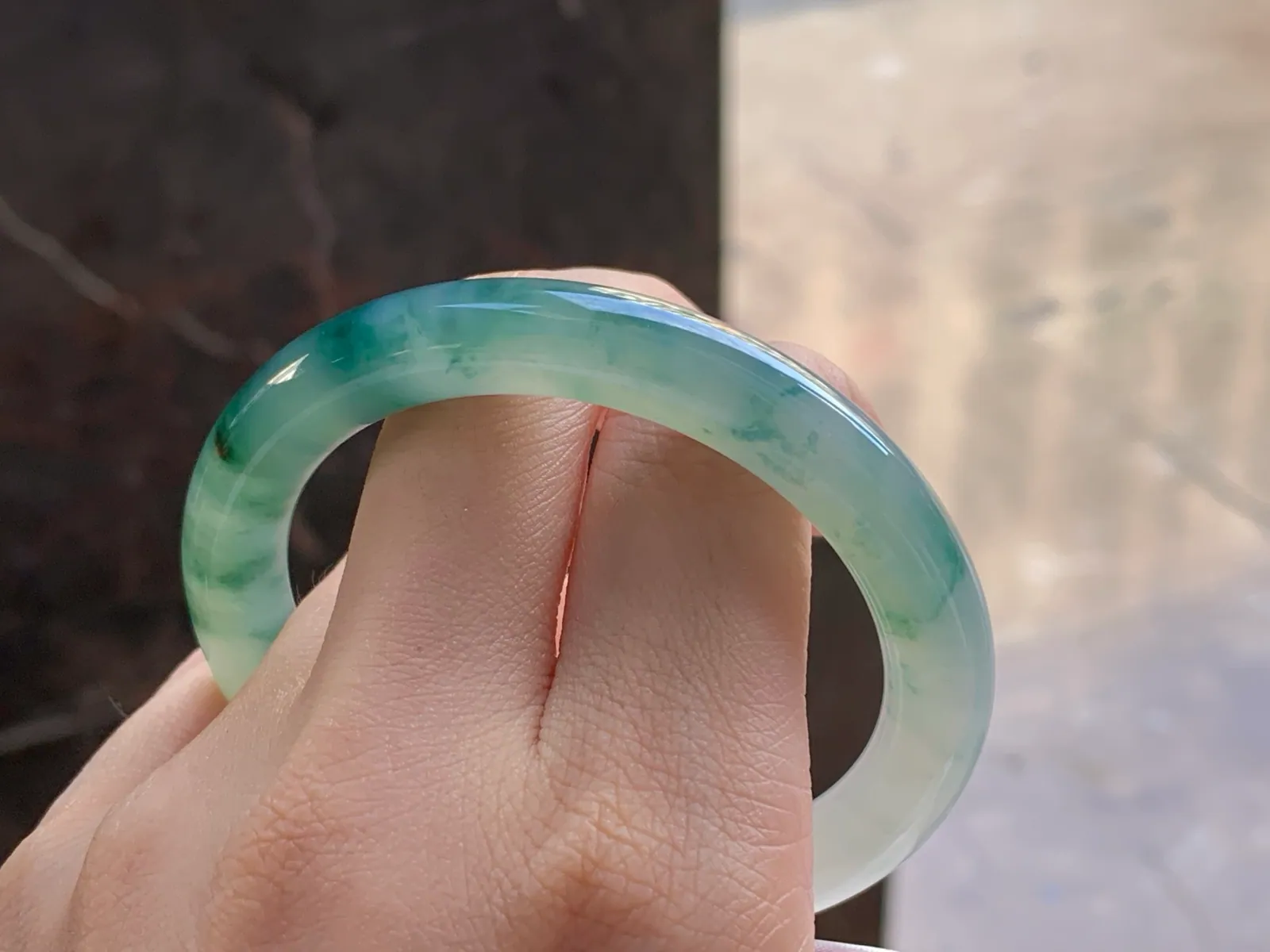 Natural Type A Jadeite Floating Green Round Bangle, 53.2mm (9)